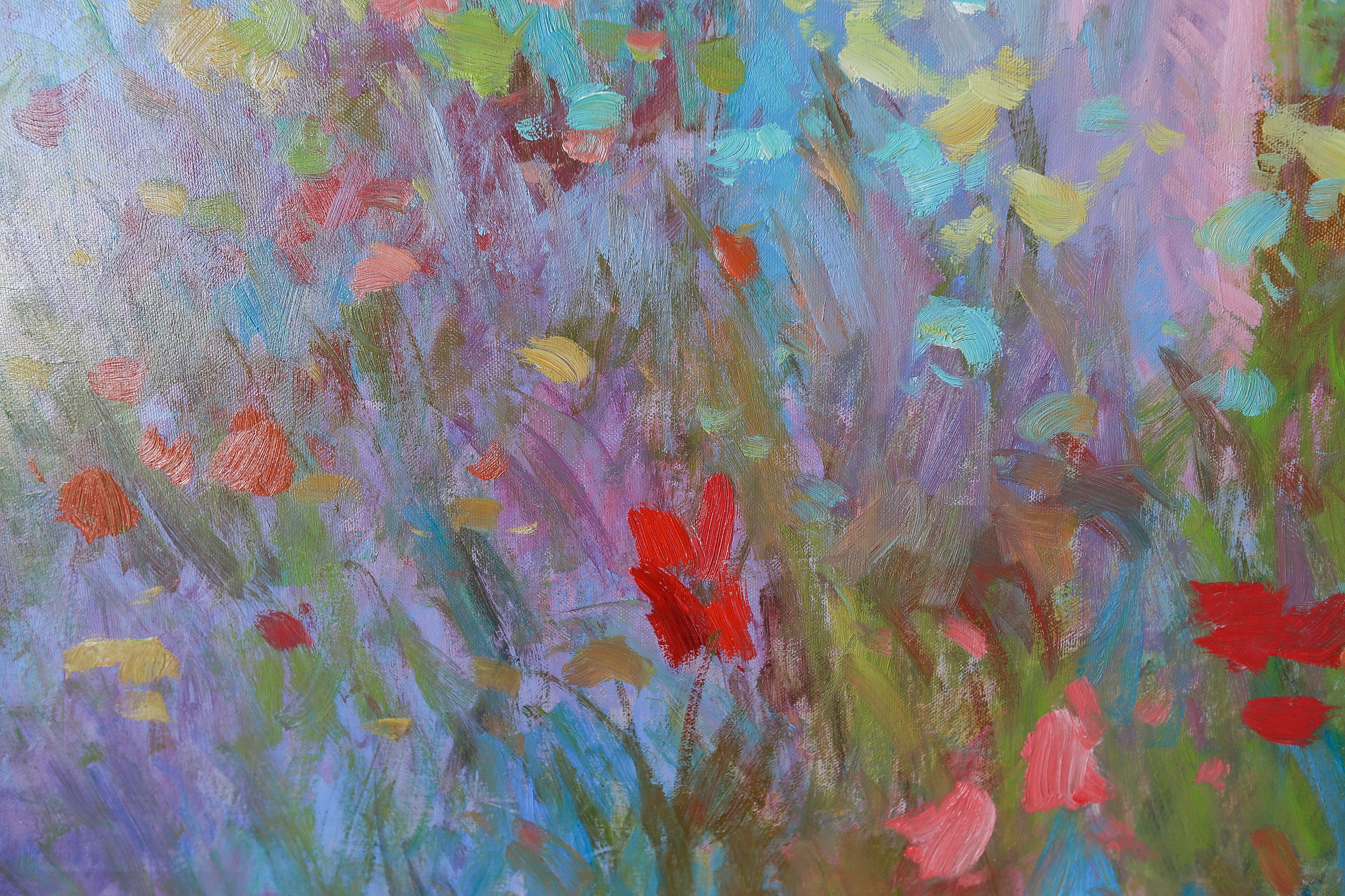 Impressionist Oil Painting on Canvas of Children Gathering Flowers