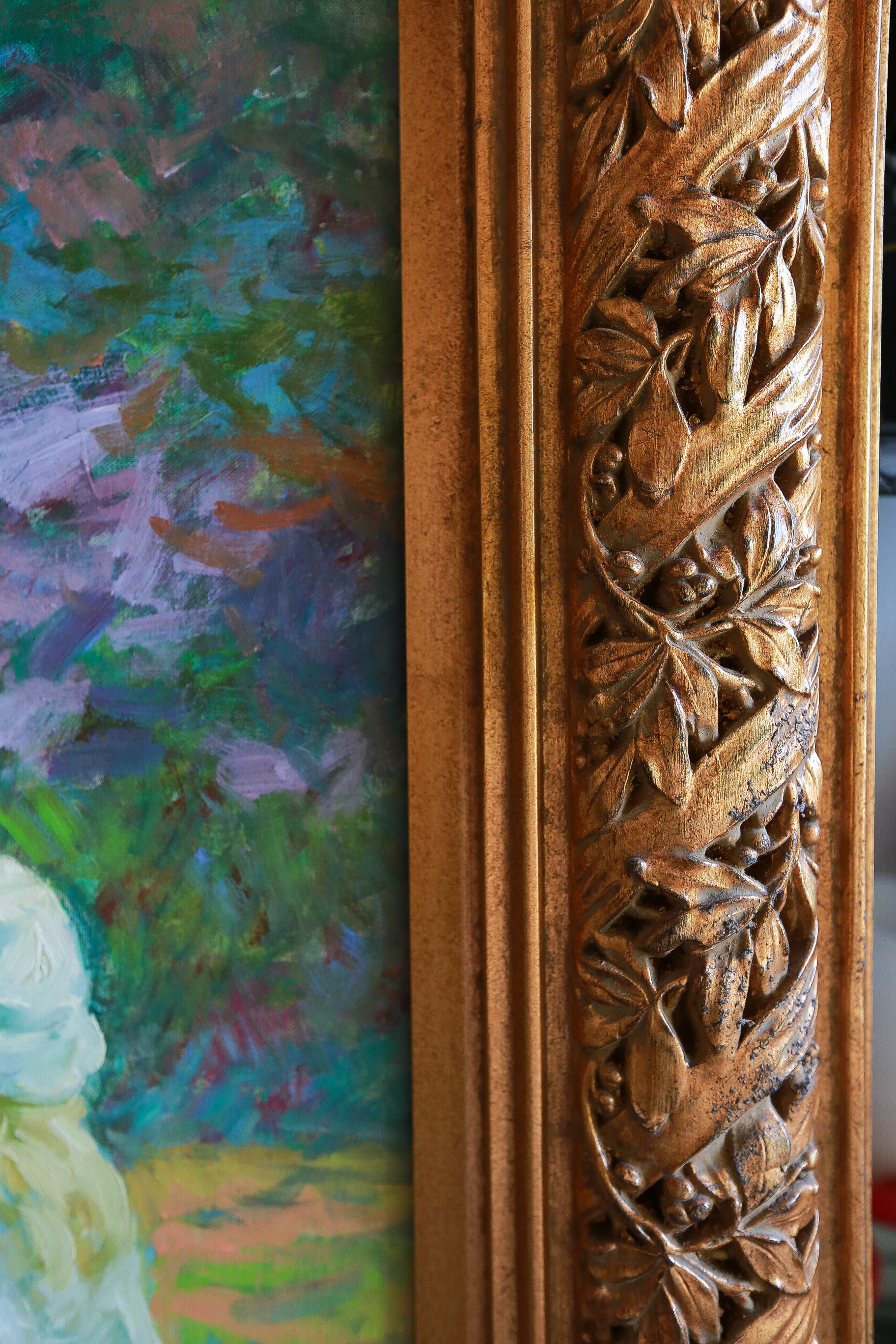 Impressionist Oil Painting on Canvas of Children Gathering Flowers