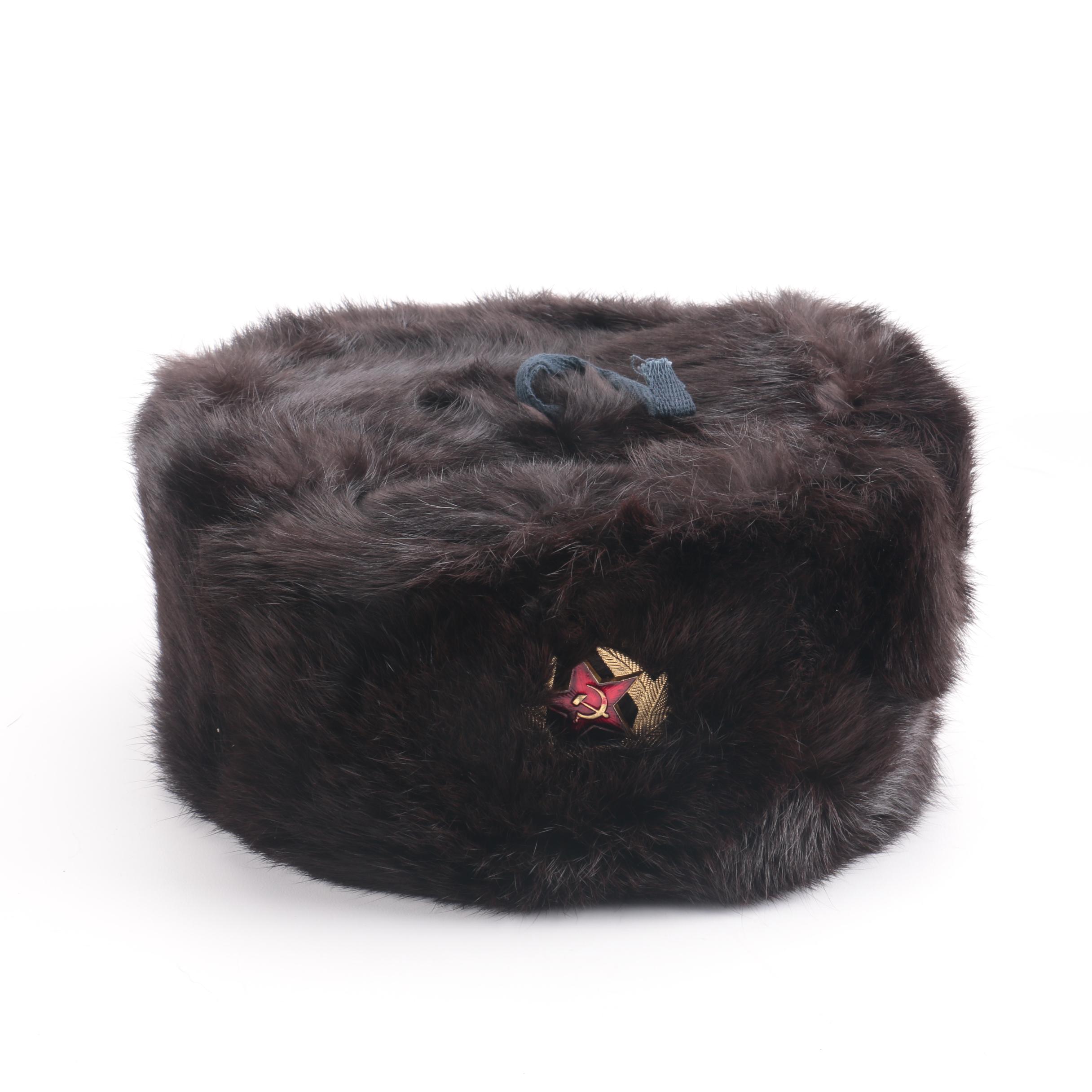 Cavanaugh Ushanka Rabbit Fur Hat With Soviet Emblem