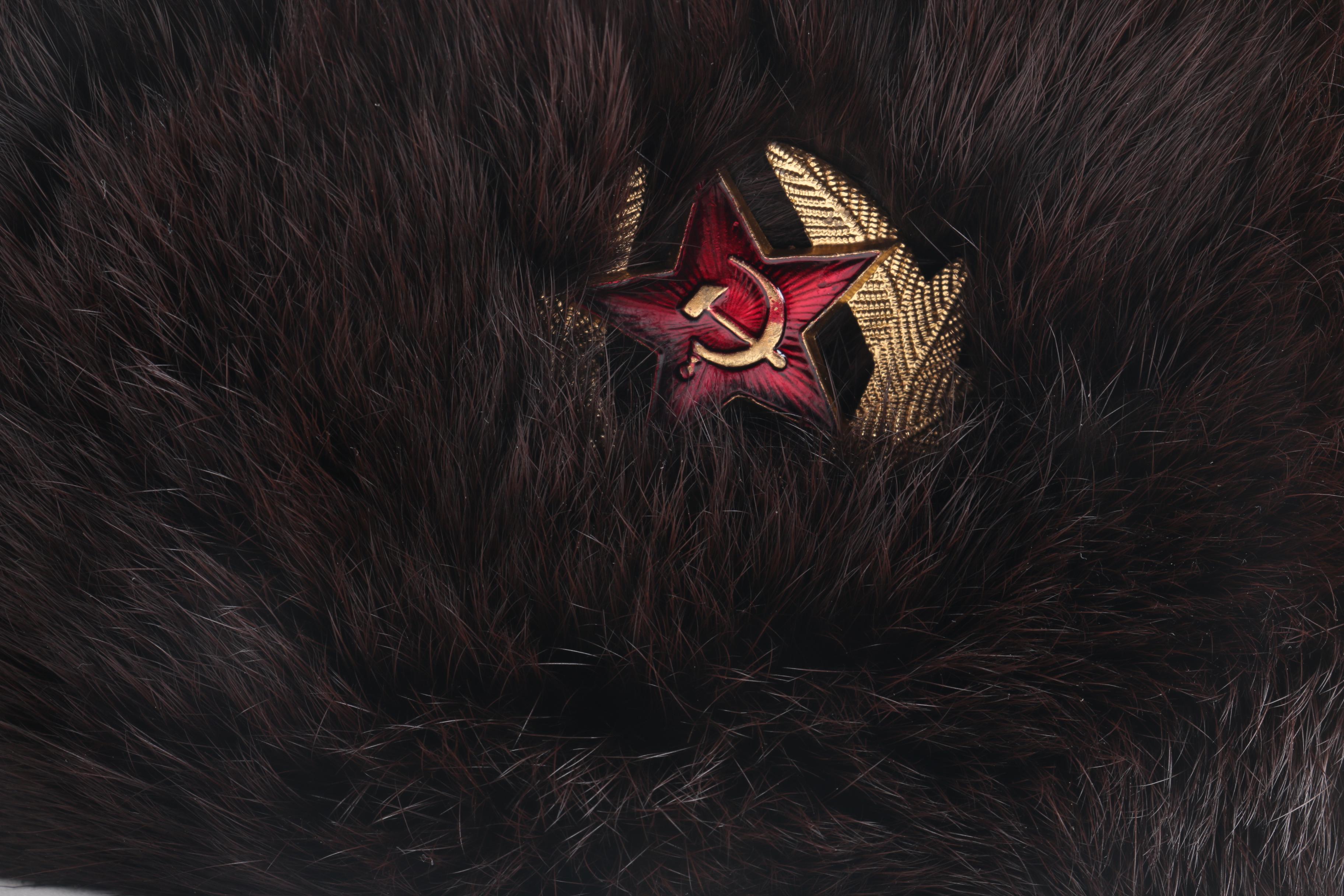 Cavanaugh Ushanka Rabbit Fur Hat With Soviet Emblem