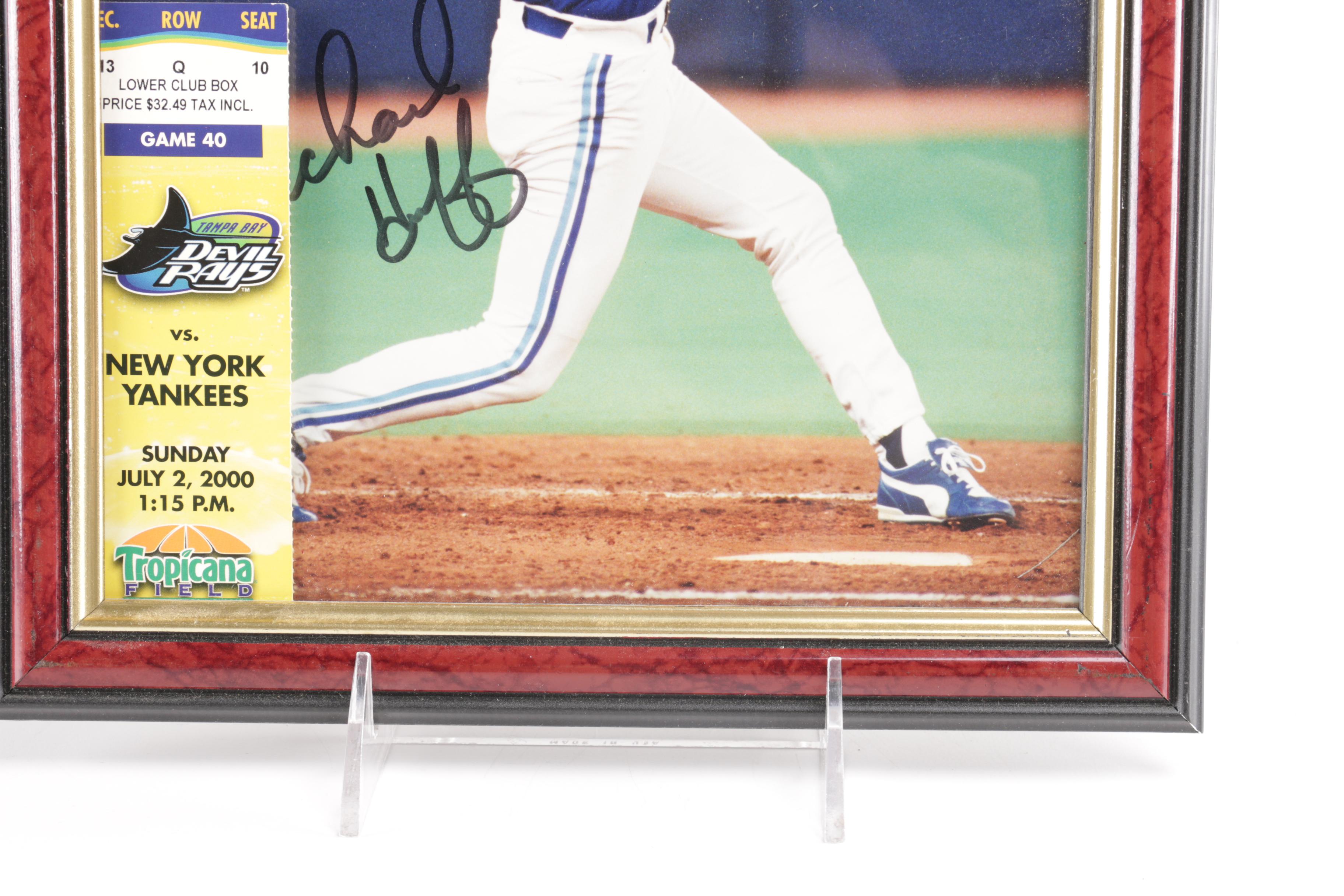 Autographed and Framed Michael Huff Photo With Ticket