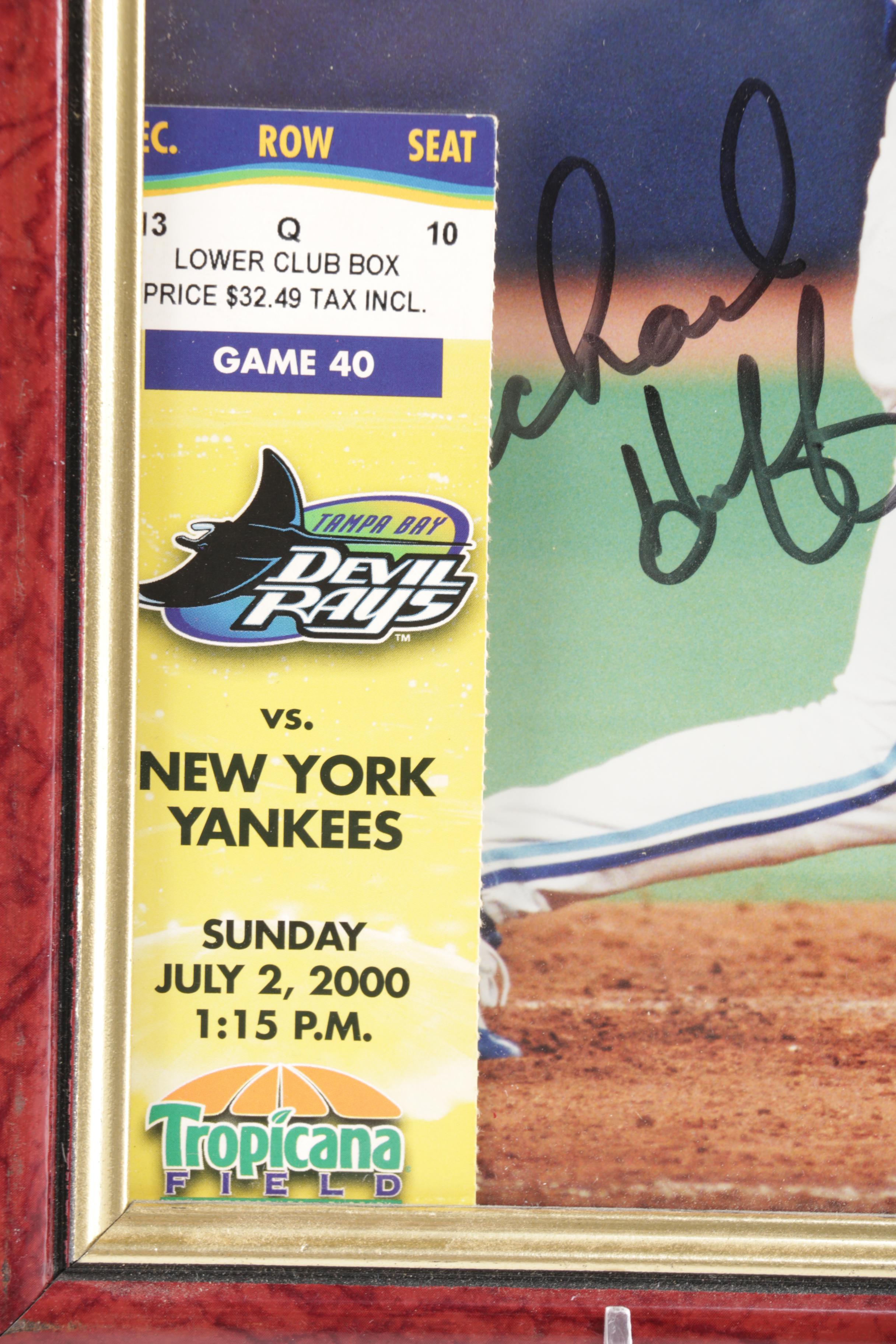 Autographed and Framed Michael Huff Photo With Ticket