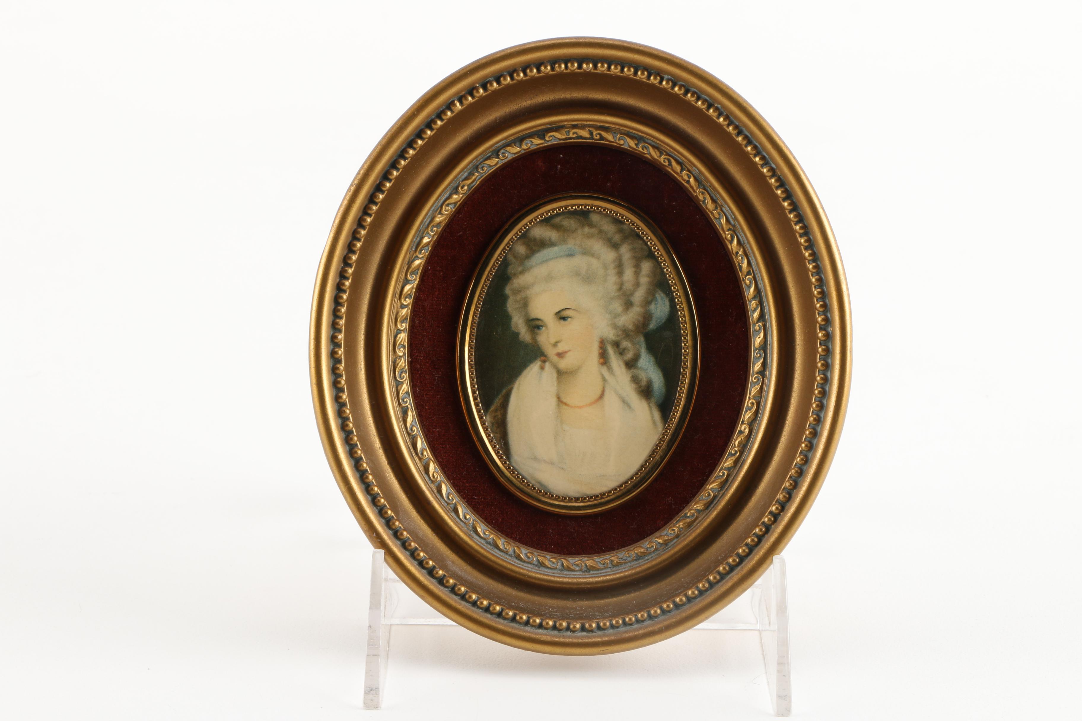 Framed Offset Lithographs and Porcelain Portraits of Women