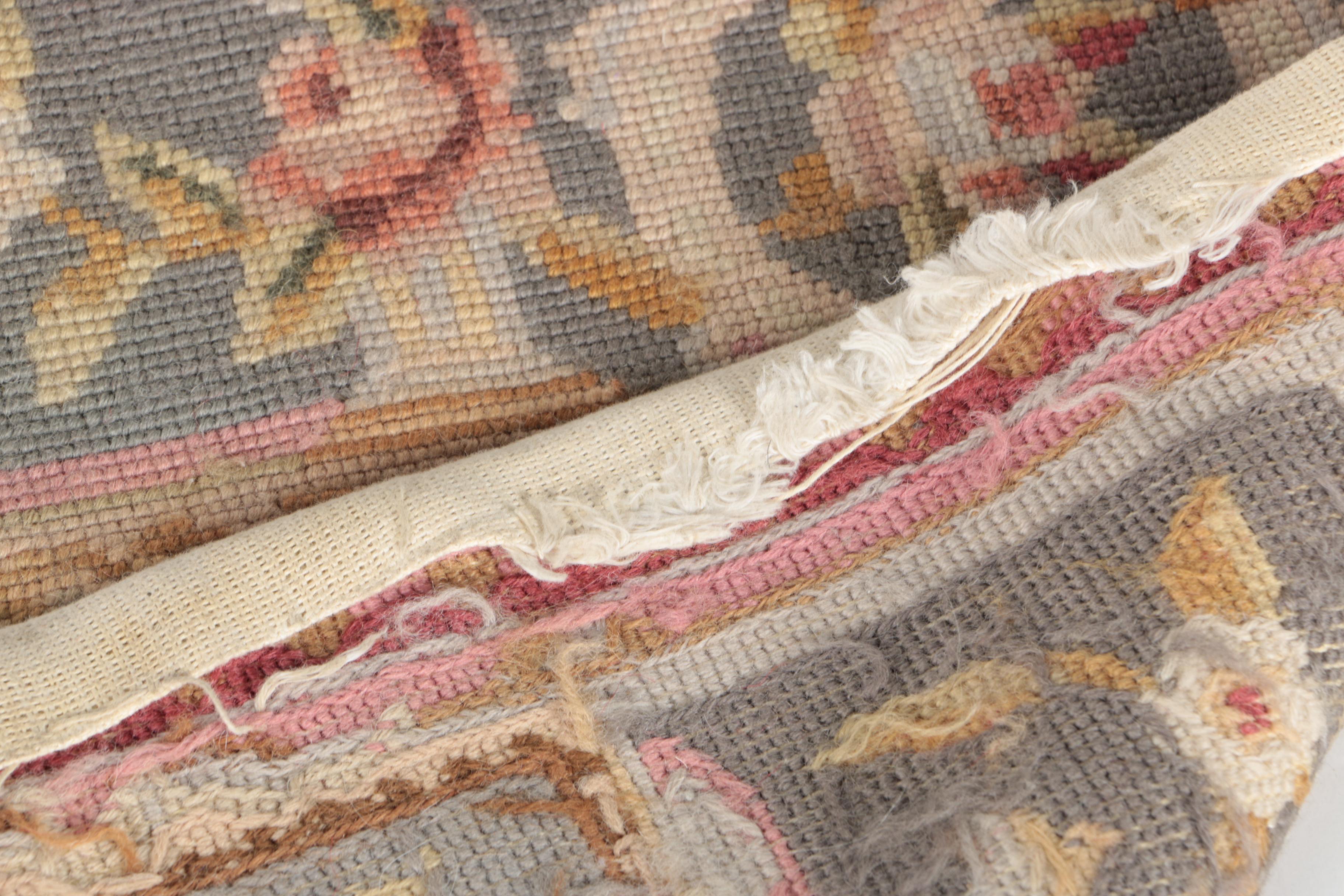 Handmade Floral Aubusson Wool Area Rug