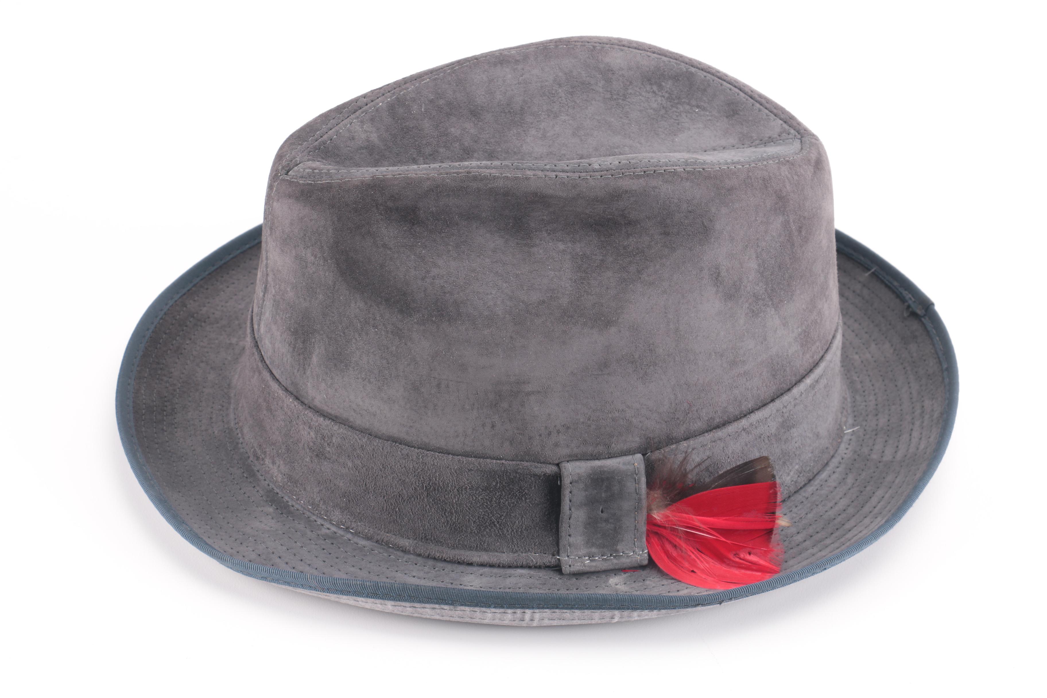 Three Black, Brown, And Gray Suede Fedoras