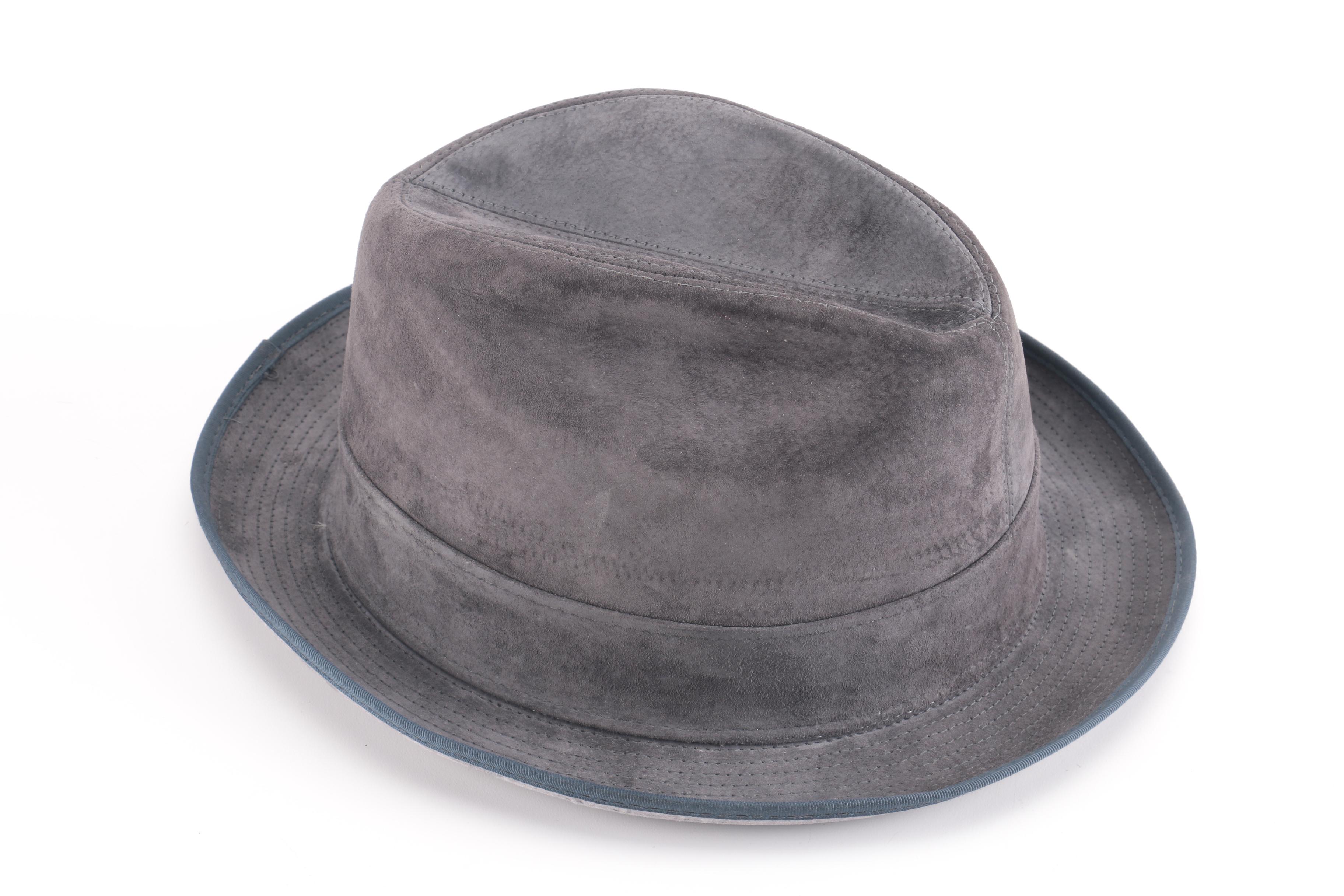Three Black, Brown, And Gray Suede Fedoras
