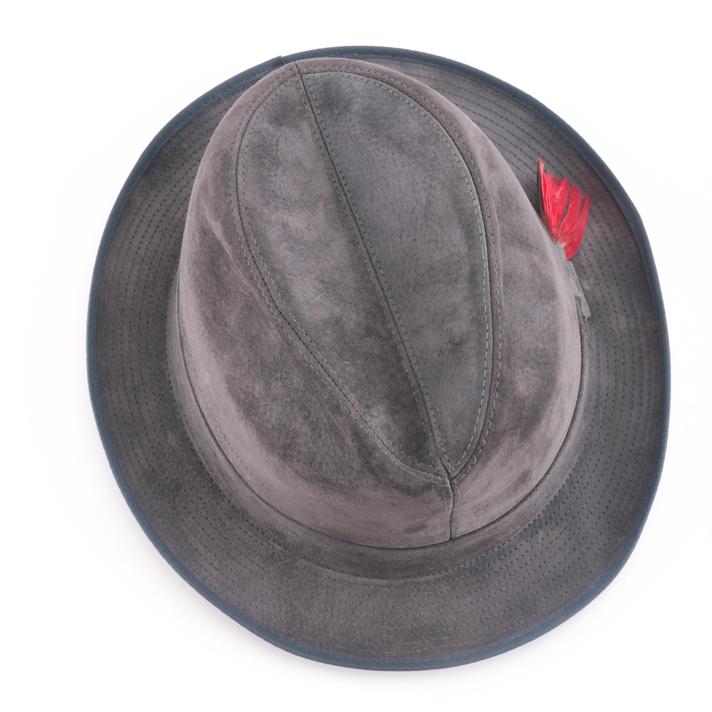 Three Black, Brown, And Gray Suede Fedoras