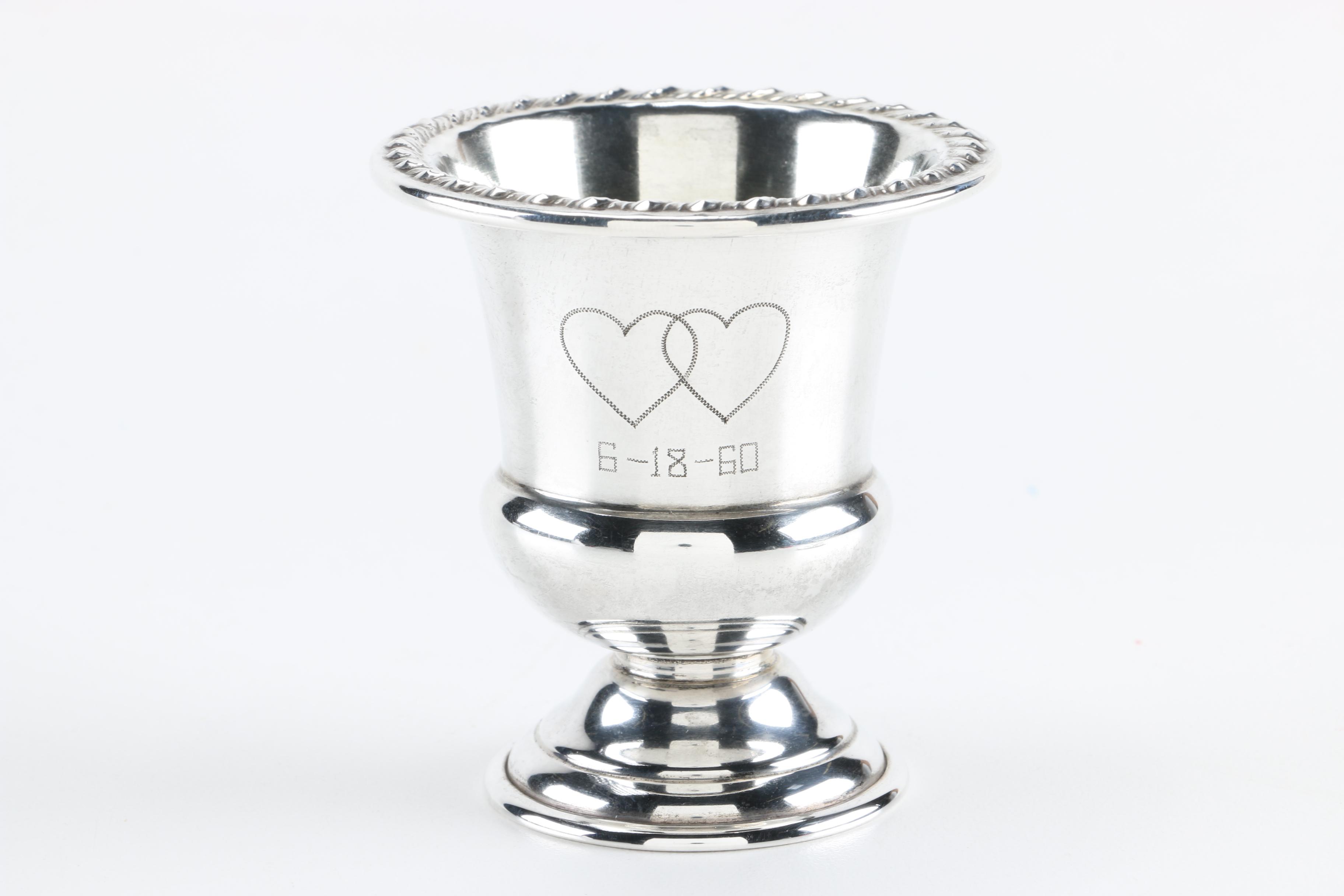 Sterling Silver Toothpick Cup and Matching Saucers