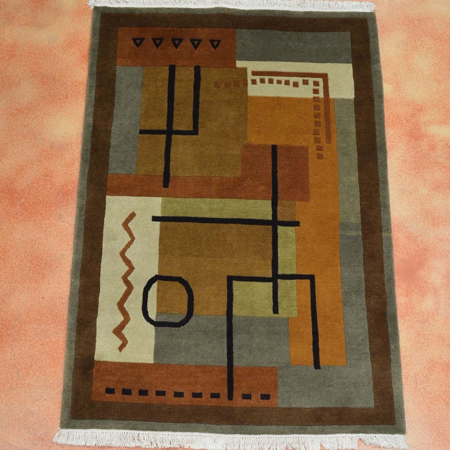 Hand Knotted Indian Contemporary Area Rug