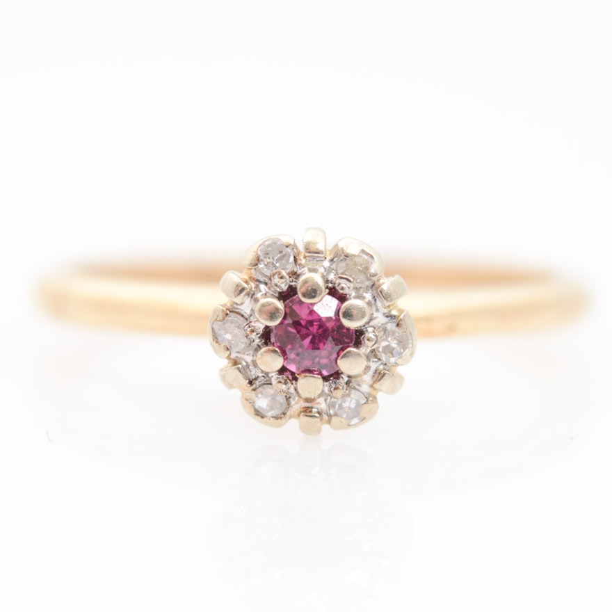 14K Yellow Gold Ruby and Diamond Ring