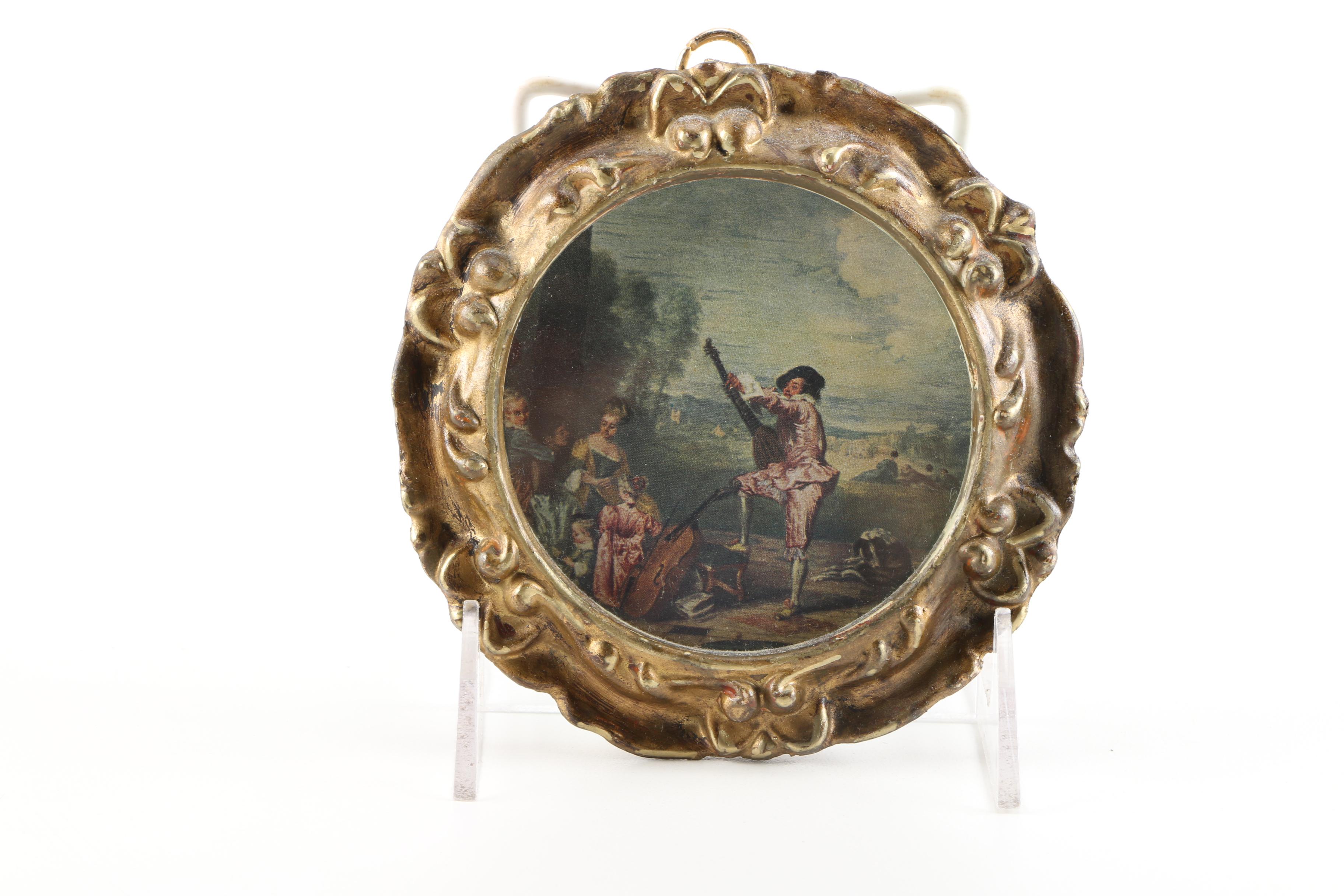 Framed Miniature Oil Painting and Offset Lithographs