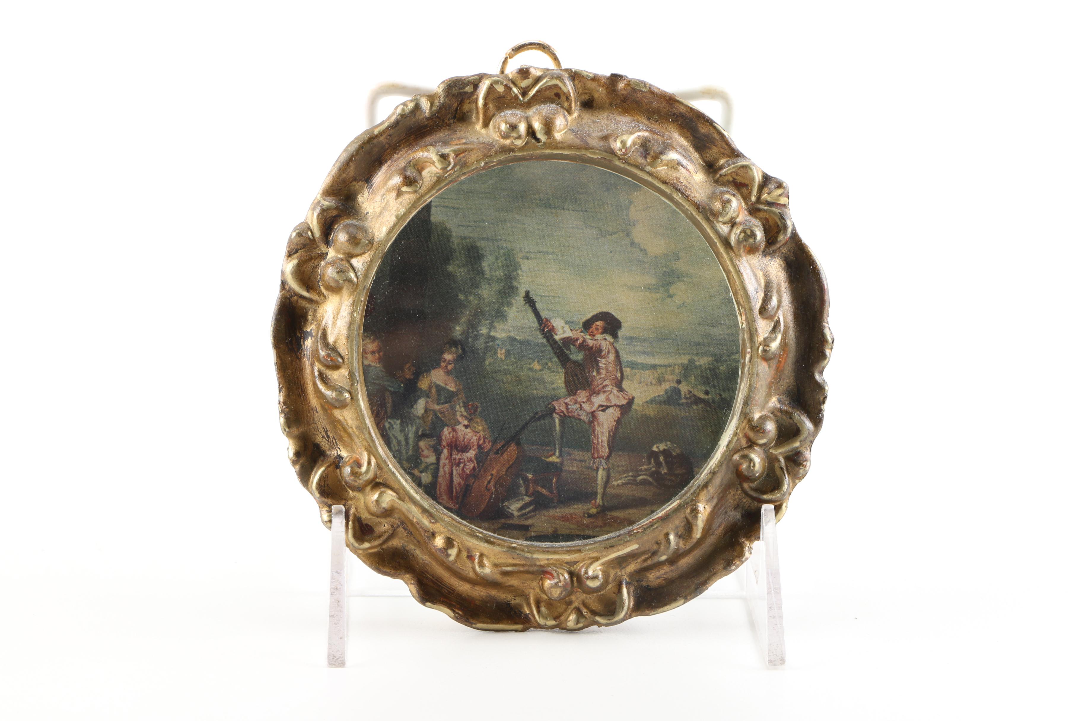 Framed Miniature Oil Painting and Offset Lithographs