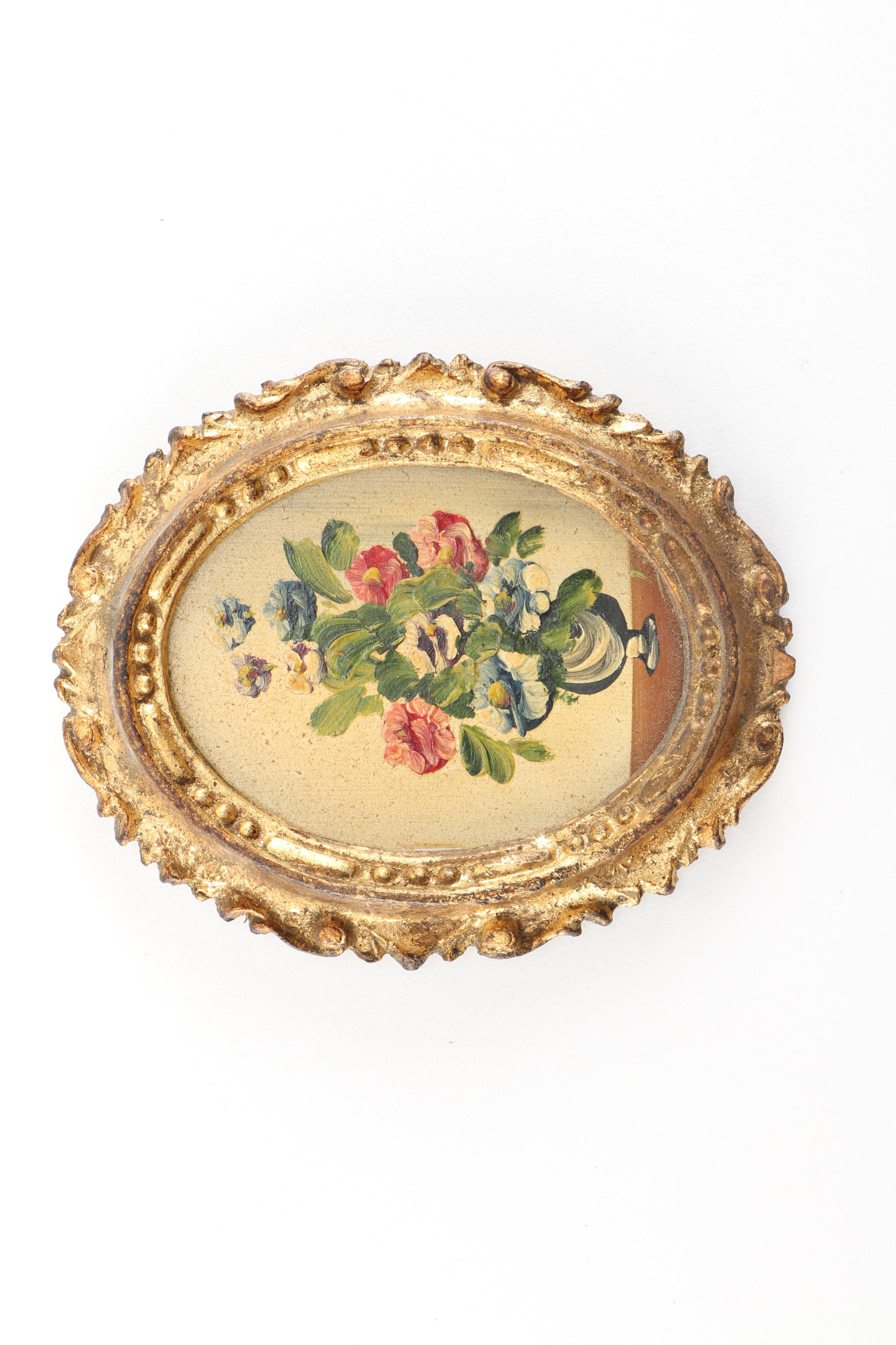 Framed Miniature Oil Painting and Offset Lithographs