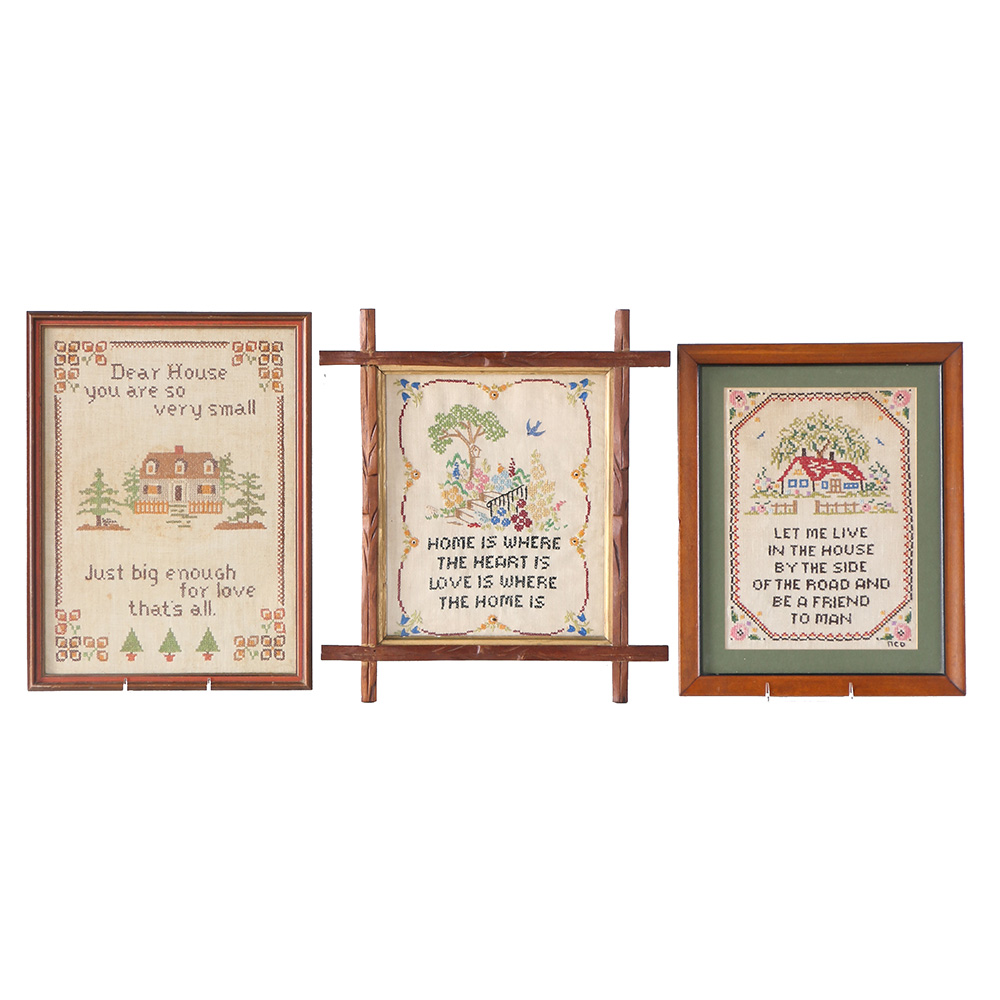 Three Mid-Century "Home" Cross Stitch Samplers