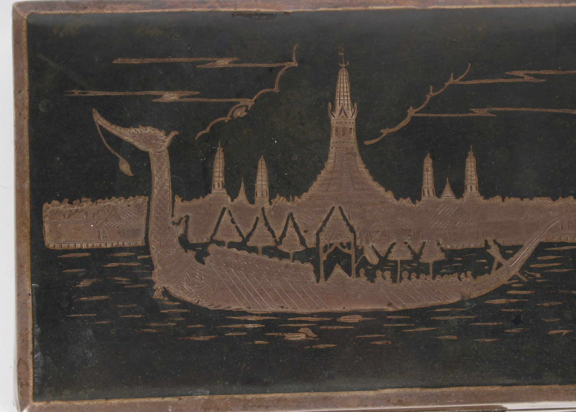 Thai Sterling Silver and Wood Cigar Box