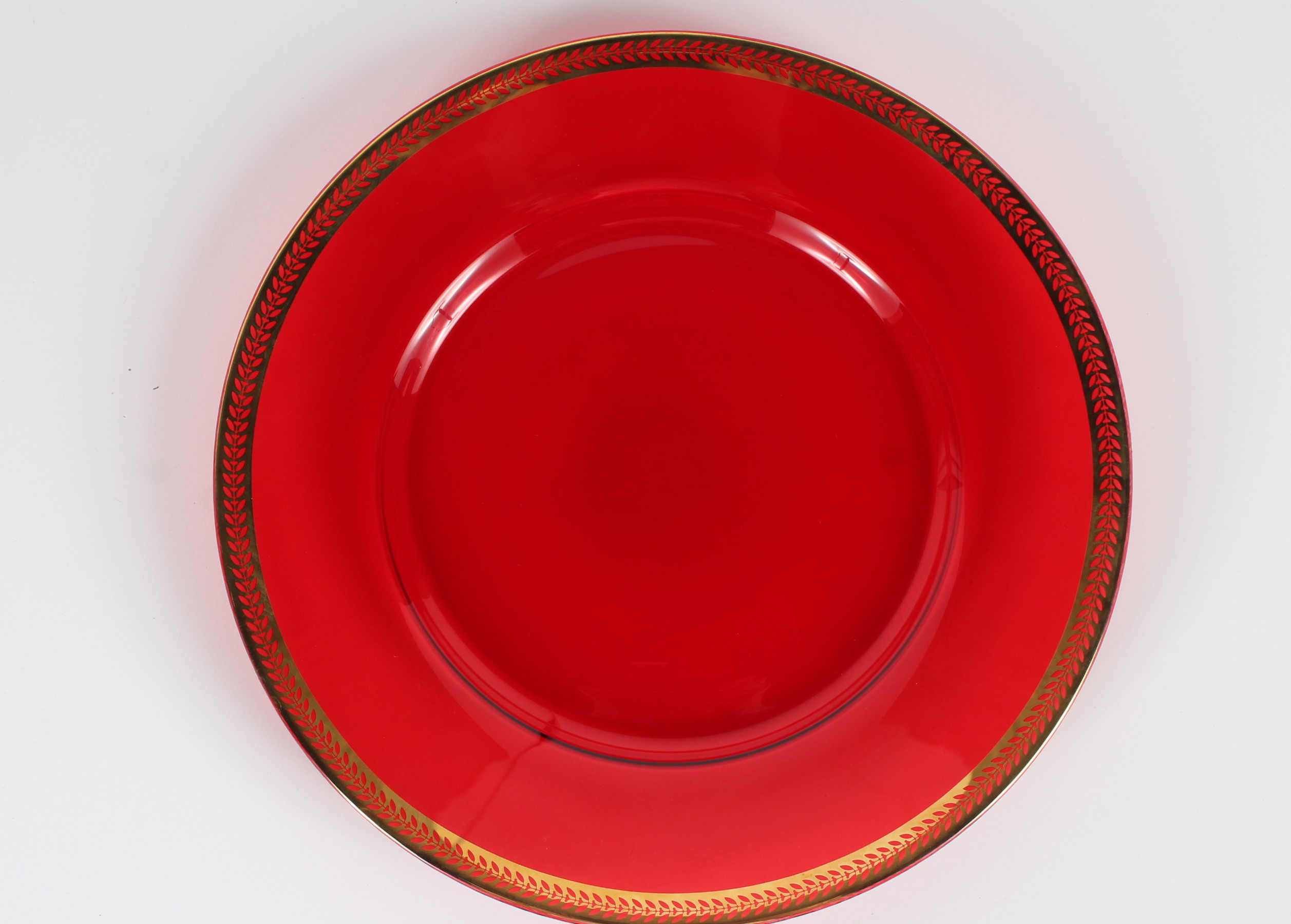 Red Glass Plates With Gold Tone Rims
