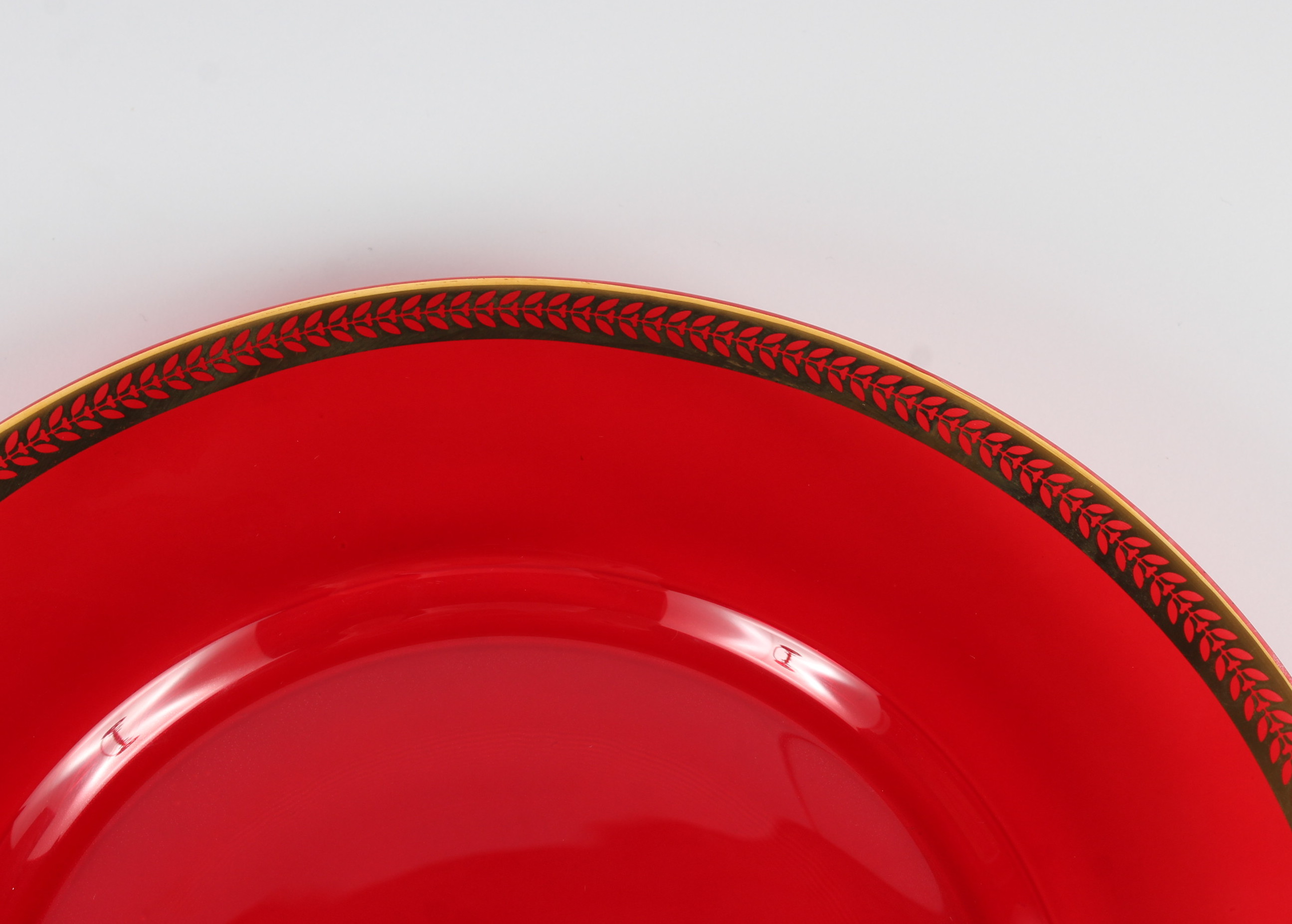 Red Glass Plates With Gold Tone Rims