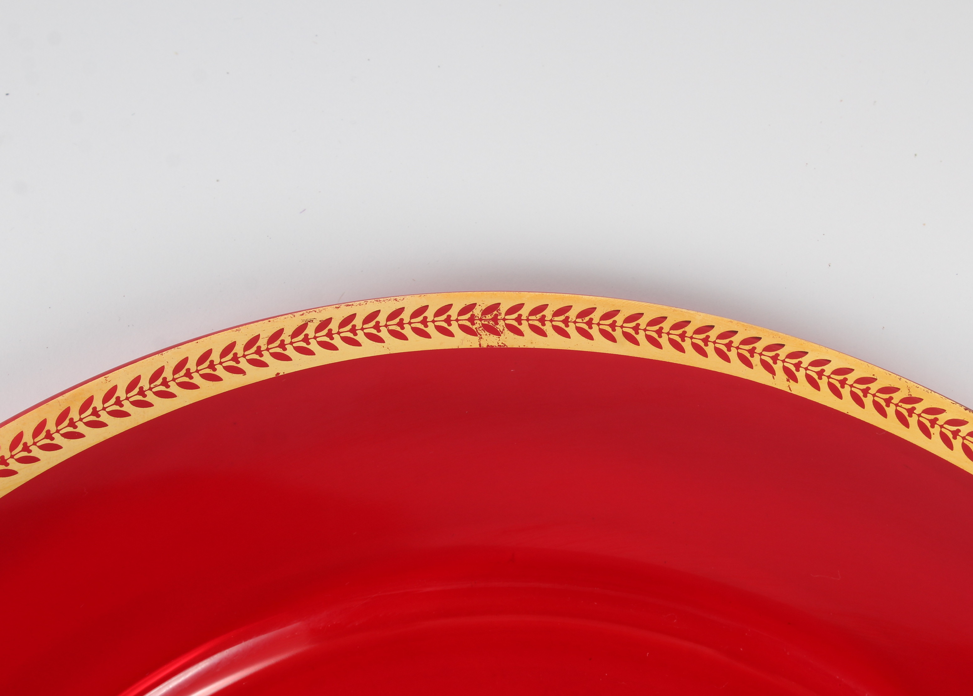 Red Glass Plates With Gold Tone Rims