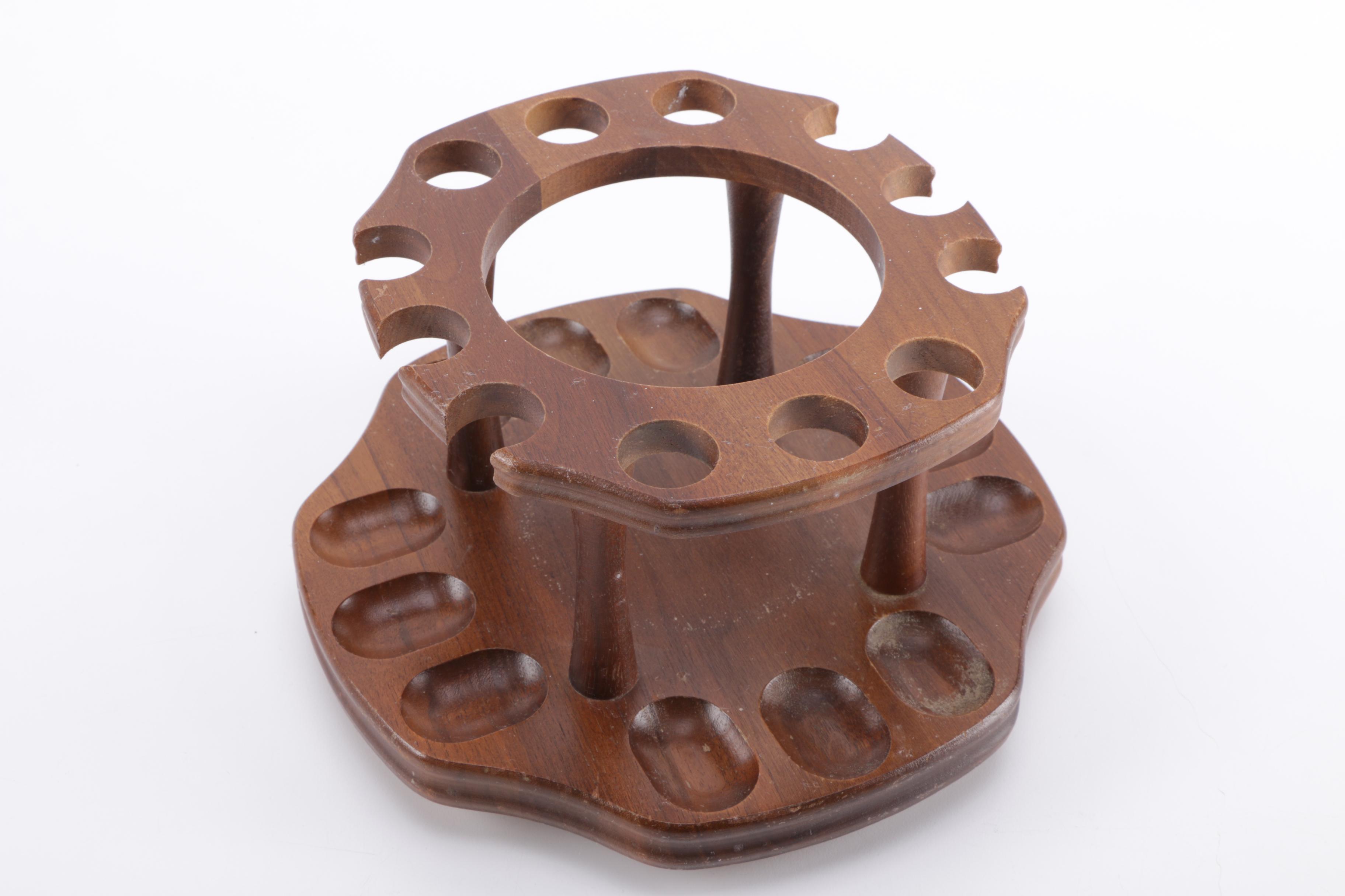 Rotating Pipe Stand w/ 12 Assorted Tobacco Pipes and Vintage Steel Tobacco Tin