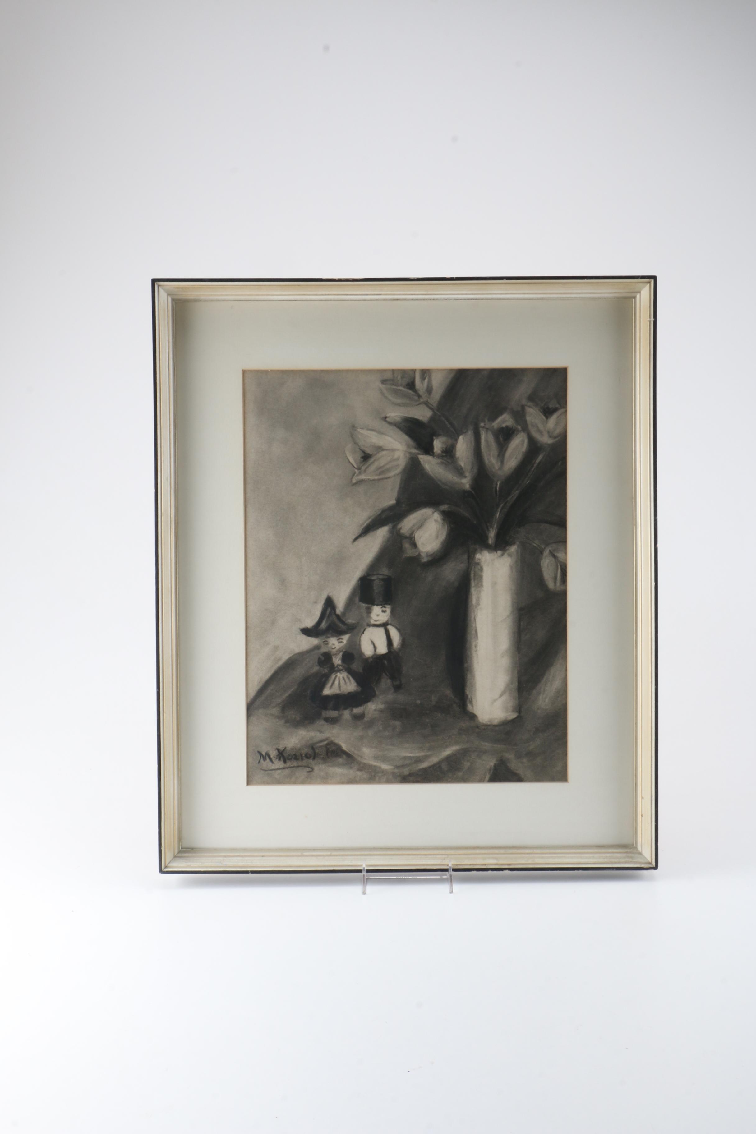 Charcoal Drawing on Paper of Still Life