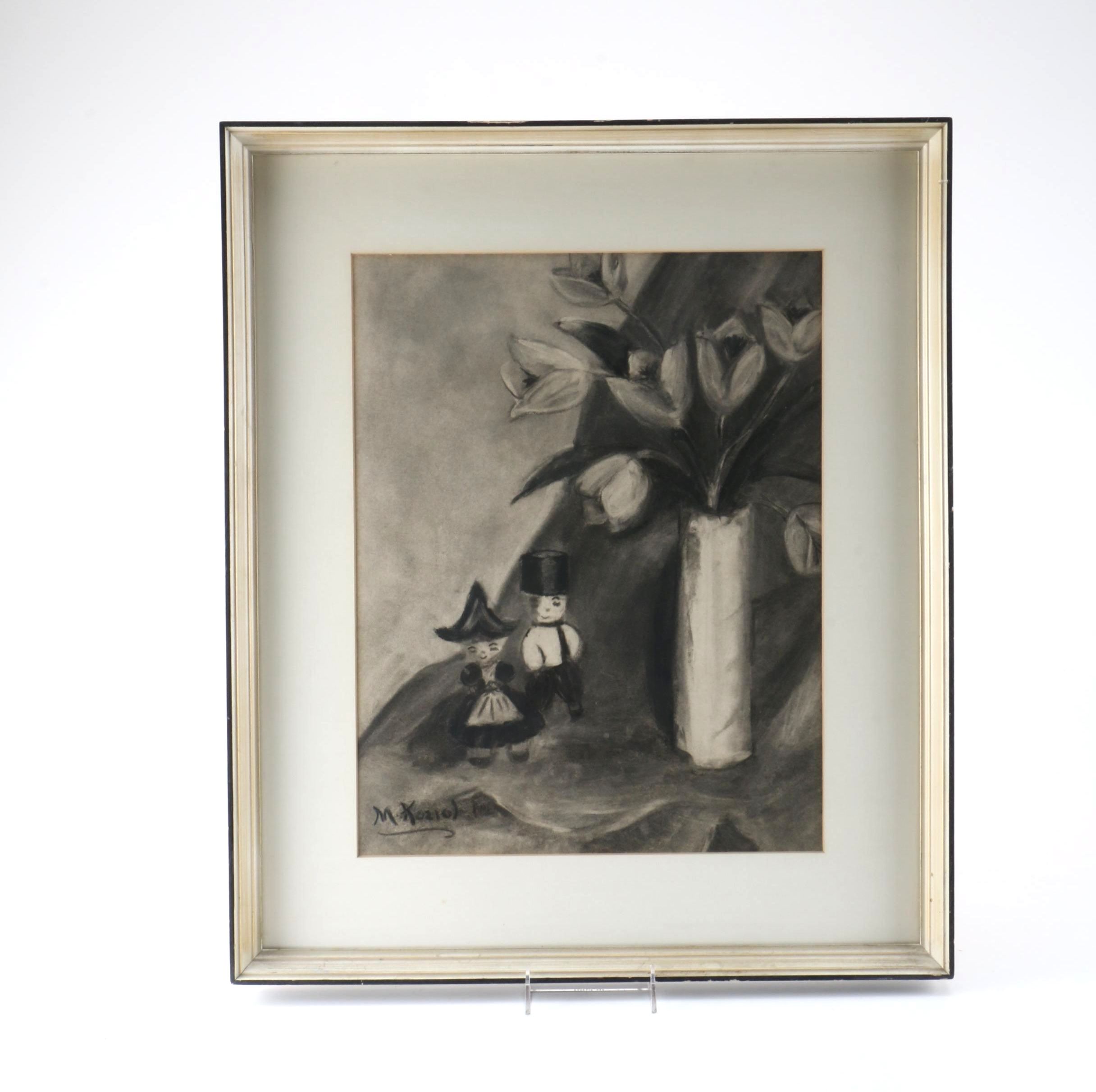 Charcoal Drawing on Paper of Still Life