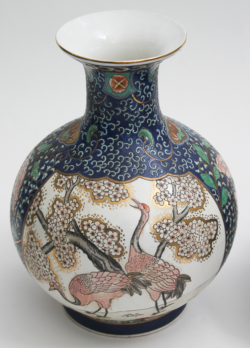 Vintage Chinese Vase with Wooden Stand