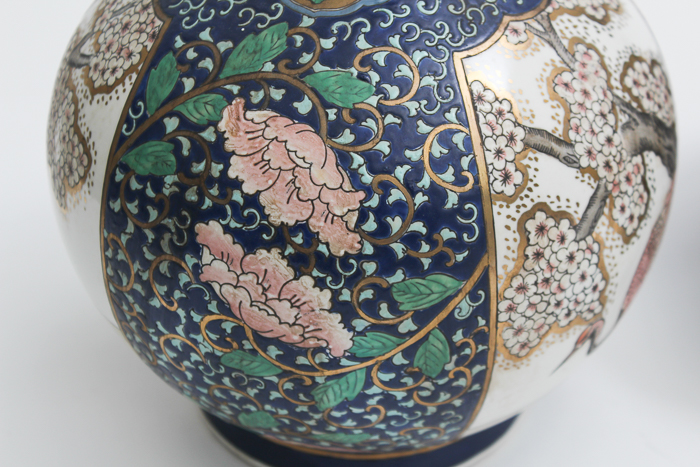 Vintage Chinese Vase with Wooden Stand