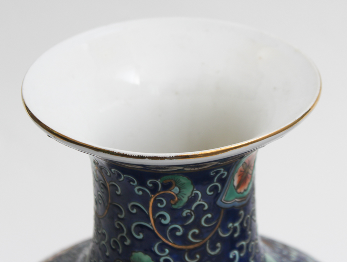 Vintage Chinese Vase with Wooden Stand