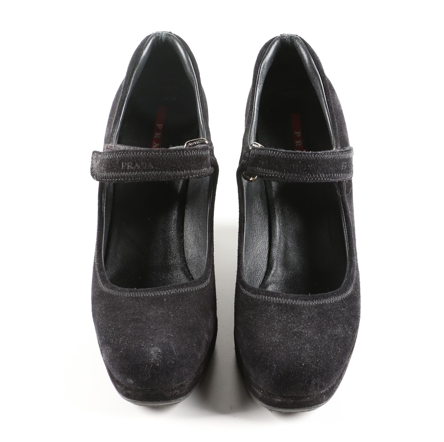 Prada Black Suede Mary Jane Wedges