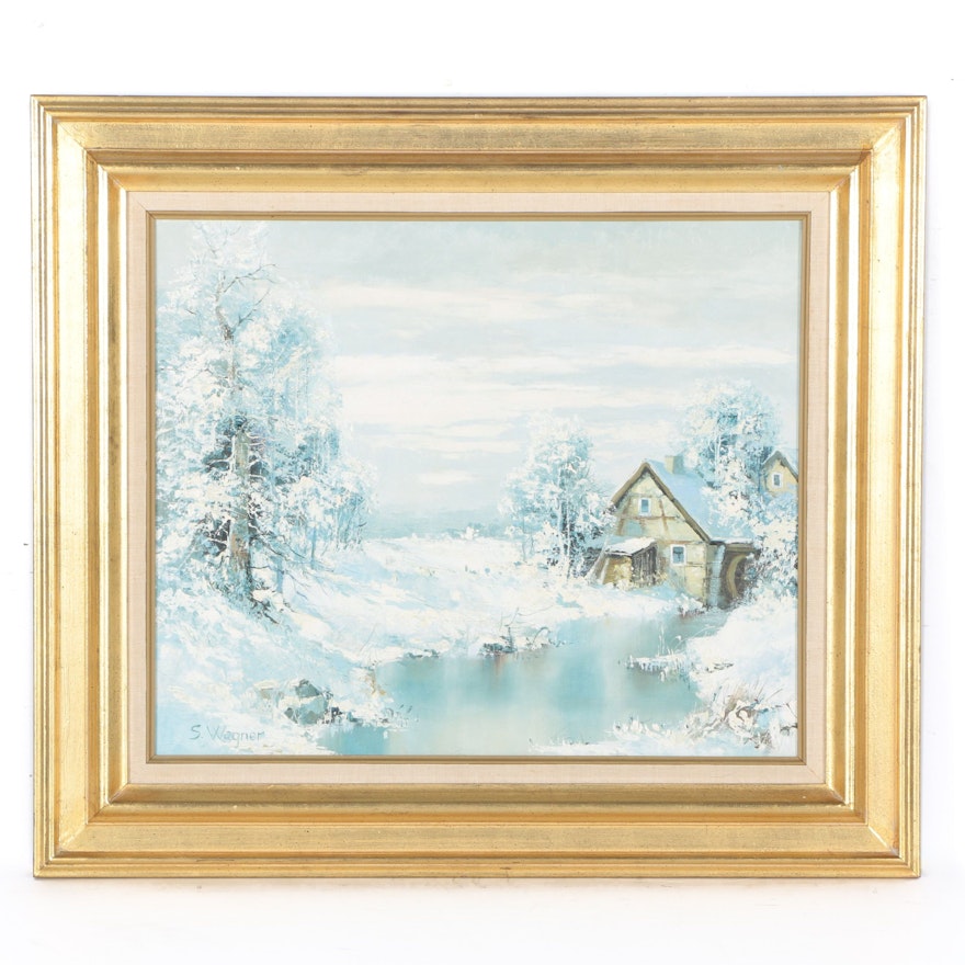 S. Wagner Winter Landscape Oil on Canvas