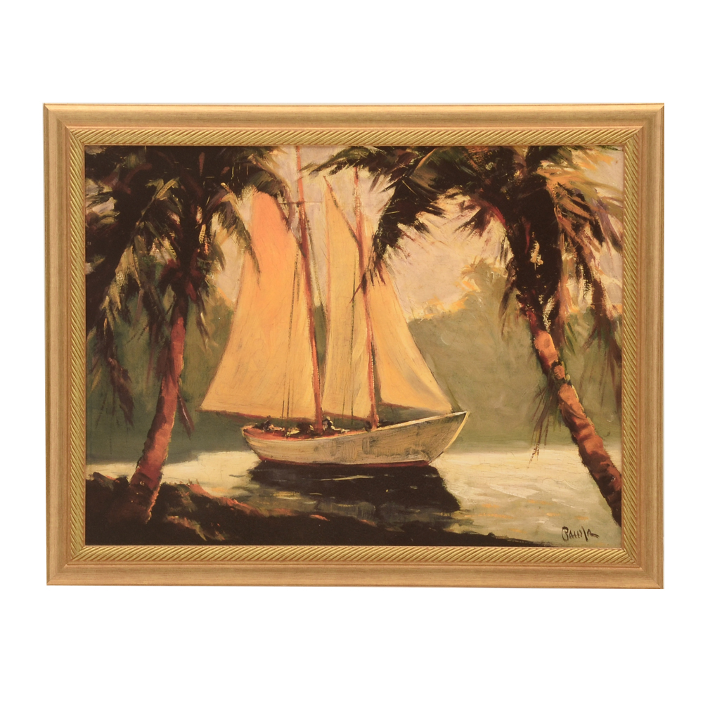 Large Frederick Pawla Offset Lithograph "Sailboat, Santa Barbara"