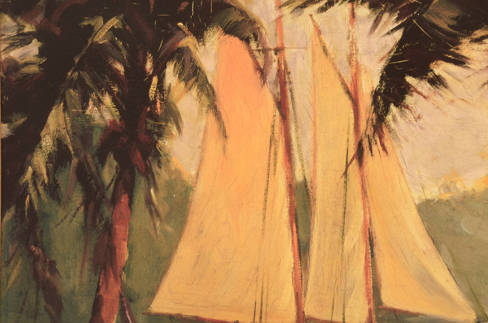 Large Frederick Pawla Offset Lithograph "Sailboat, Santa Barbara"