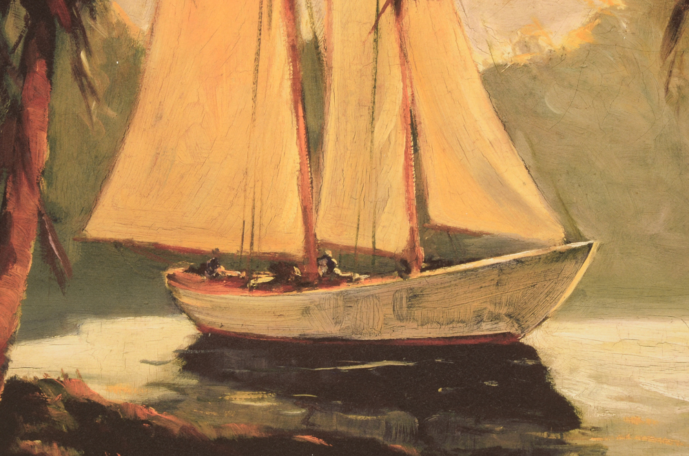 Large Frederick Pawla Offset Lithograph "Sailboat, Santa Barbara"