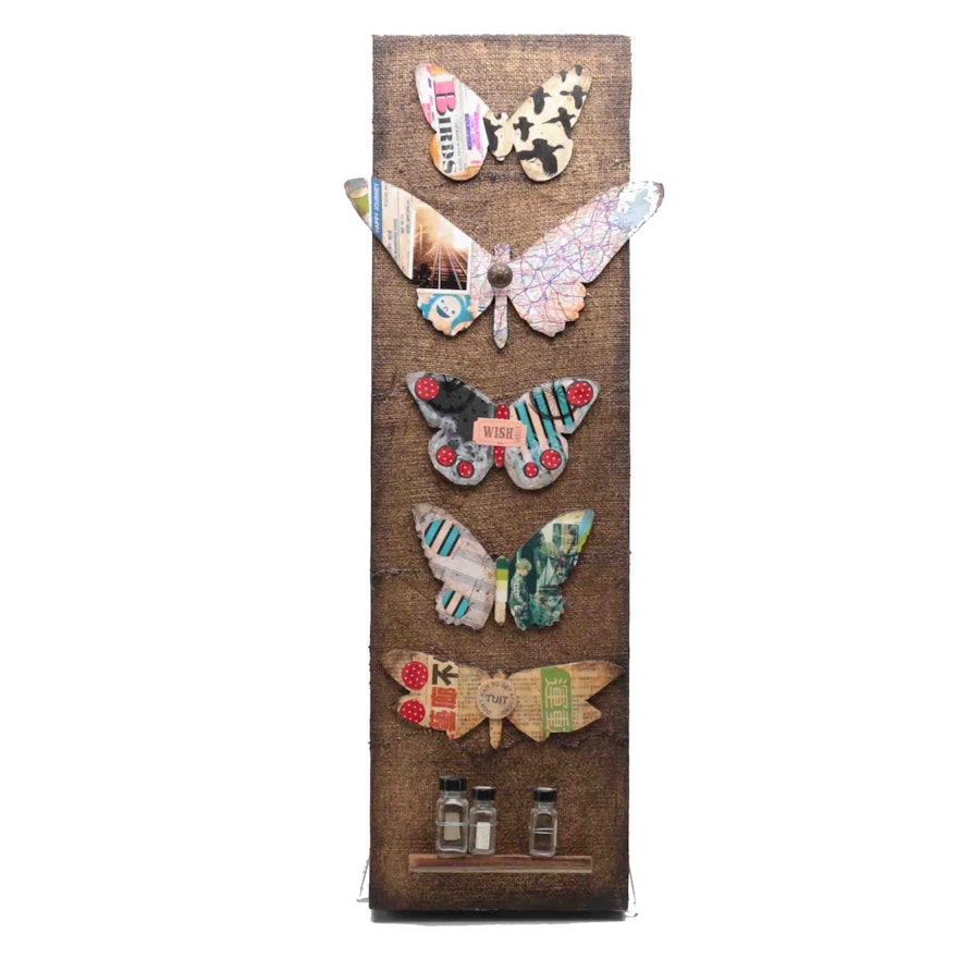 Contemporary Mixed Media Butterfly Wall Hanging