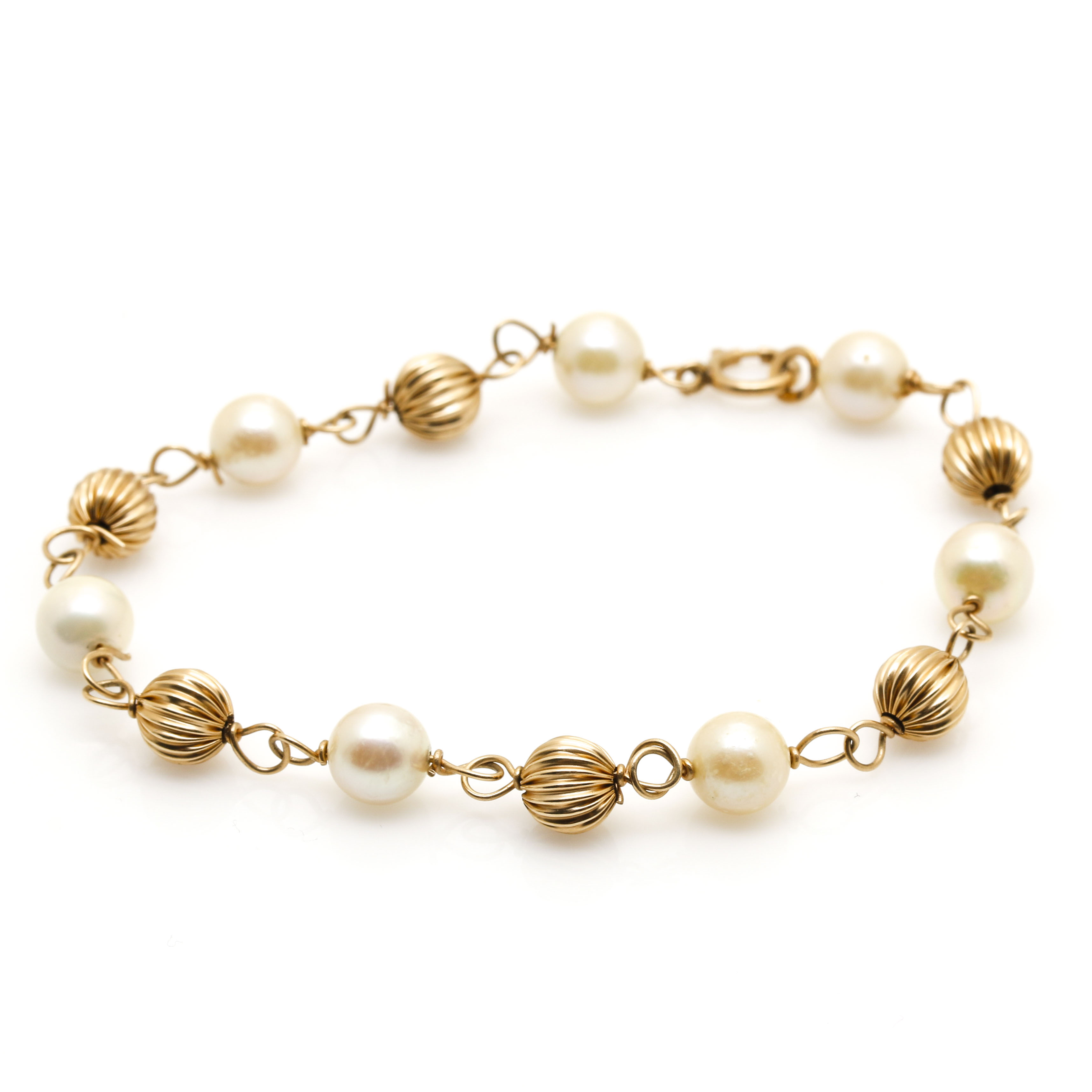 14K Yellow Gold Cultured Pearl Bracelet