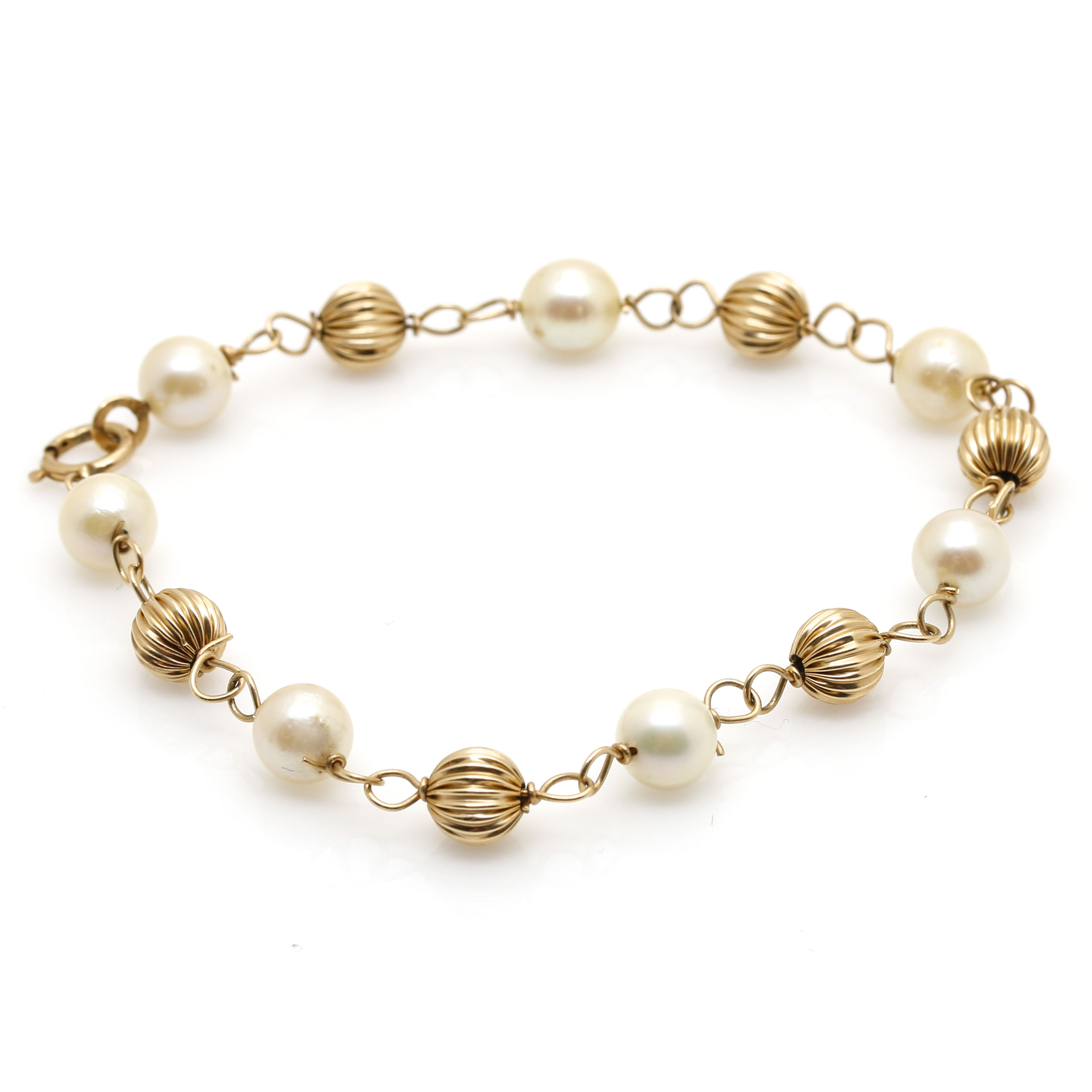 14K Yellow Gold Cultured Pearl Bracelet