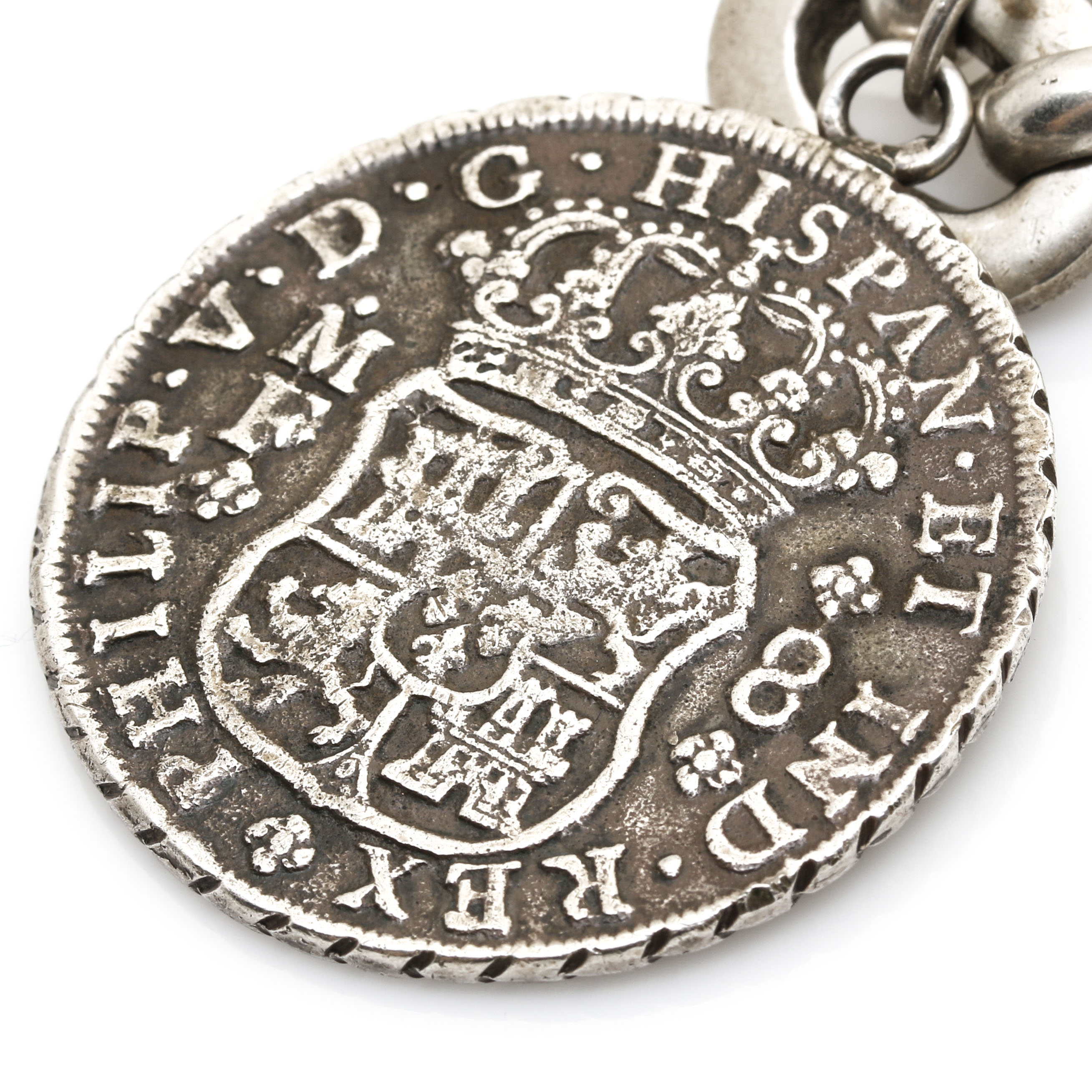 800 - 925 Silver Horacio de la Parra Bracelet With Replica 1733 Spanish Colonial 8 Reales 900 Silver Coin