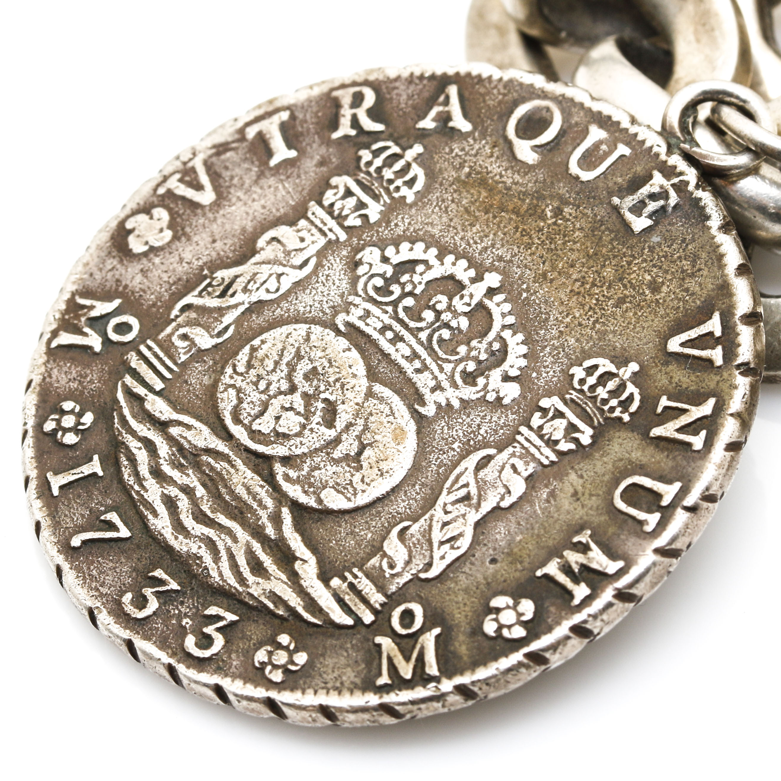 800 - 925 Silver Horacio de la Parra Bracelet With Replica 1733 Spanish Colonial 8 Reales 900 Silver Coin
