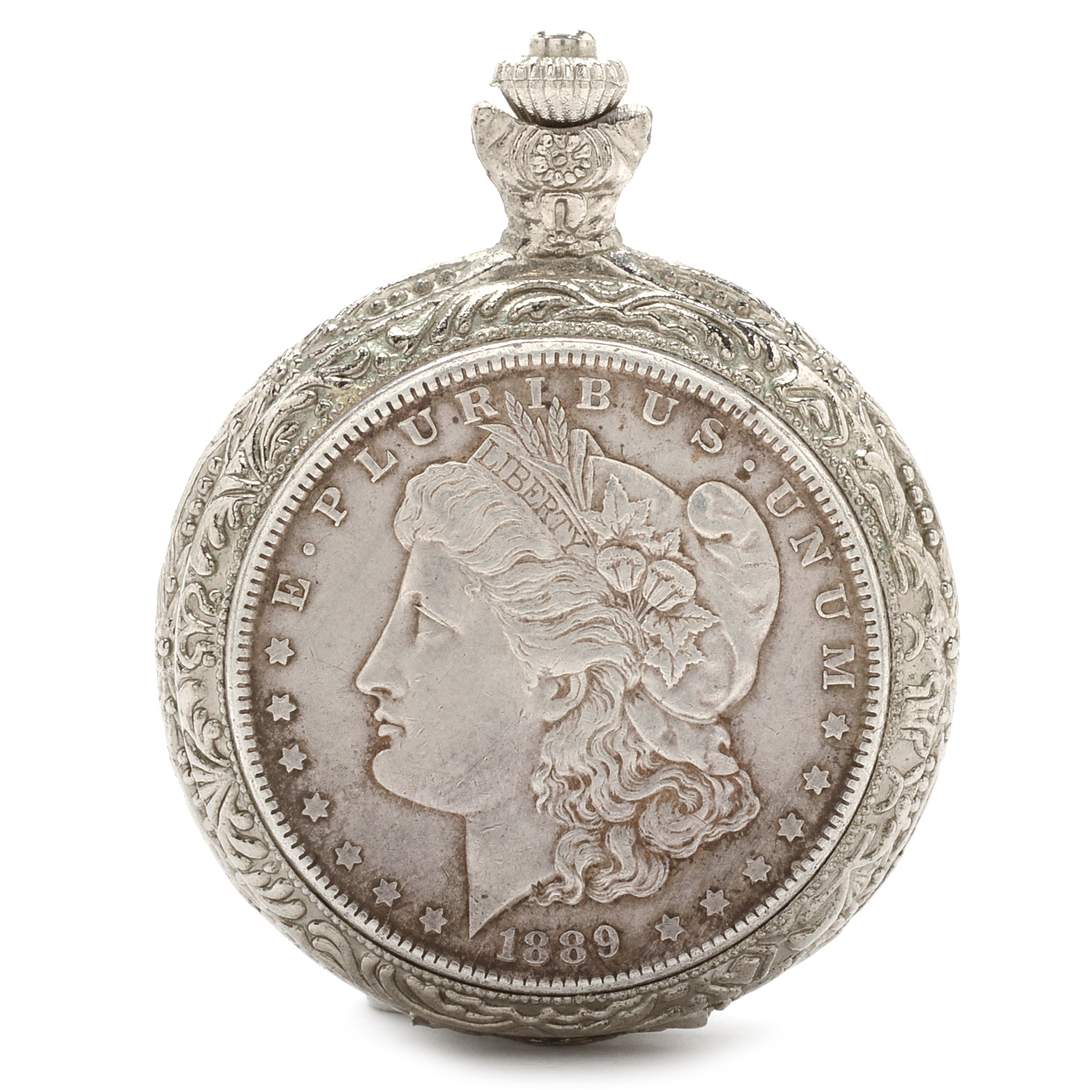 American Historic Society Pocket Watch With 1889 Morgan Dollar