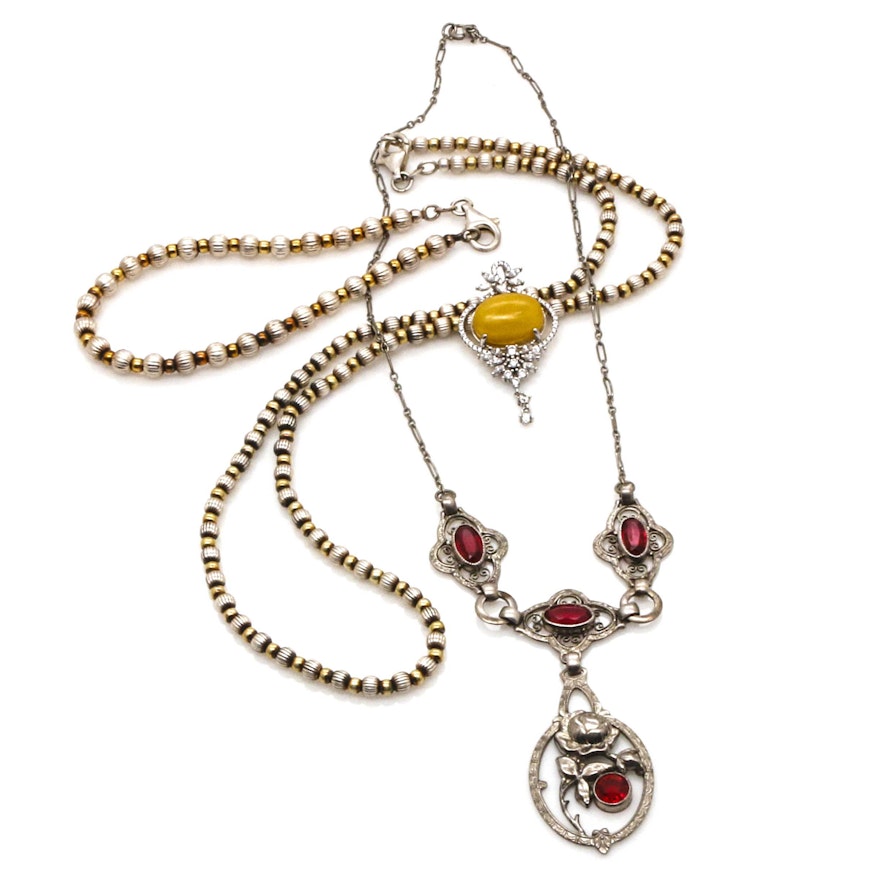 Sterling Silver Amber and Glass Jewelry