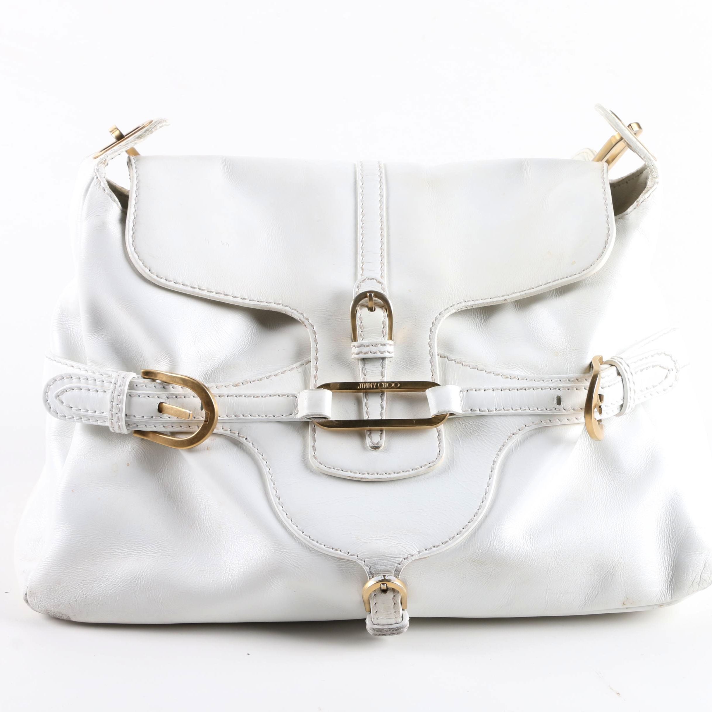 Jimmy Choo White Leather Tulita Medium Flap Hobo Bag