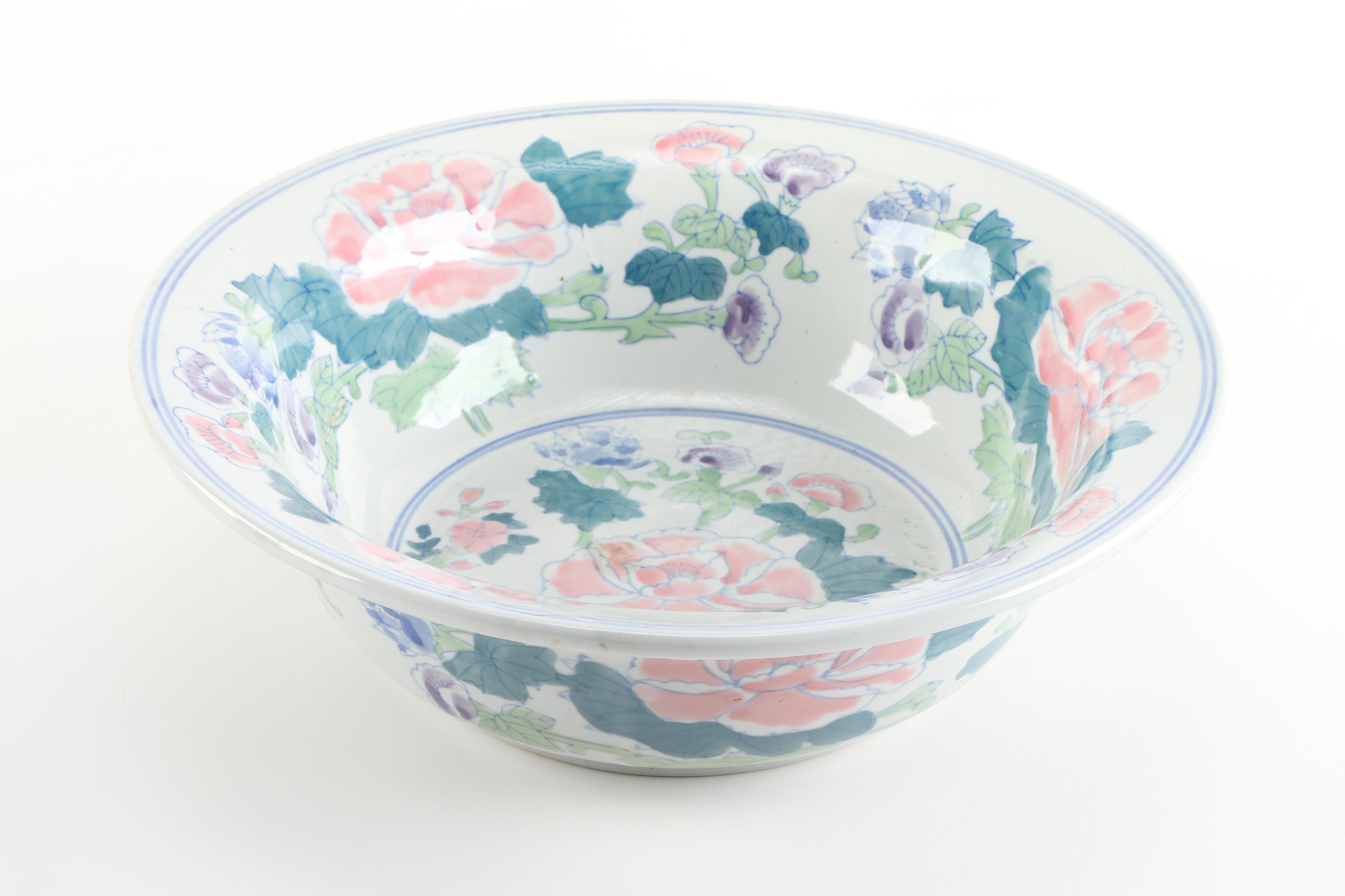 Contemporary Floral Ceramic Wash Pitcher and Basin