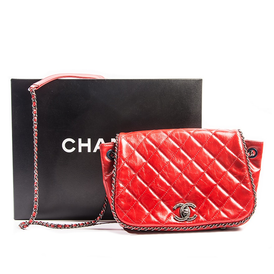 Chanel Red Quilted Accordian Crossbody Bag