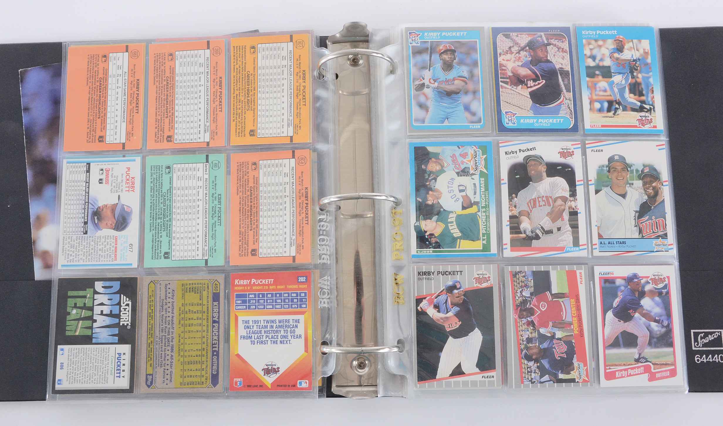 Binder of Kirby Puckett Baseball Cards