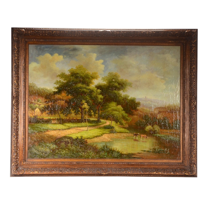 T. Tomas Original Pastoral Oil Landscape on Canvas