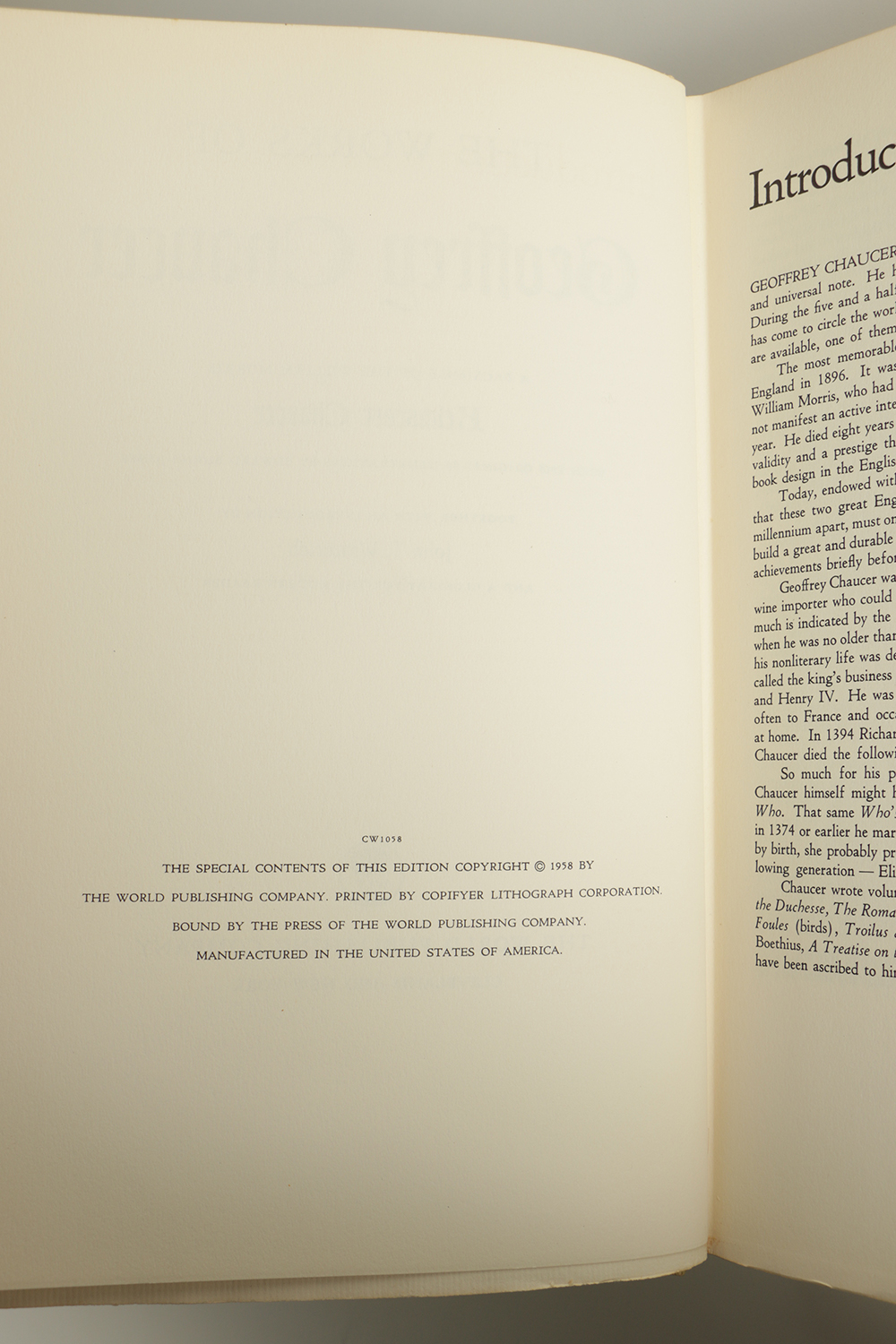 1958 "The works of Geoffrey Chaucer"