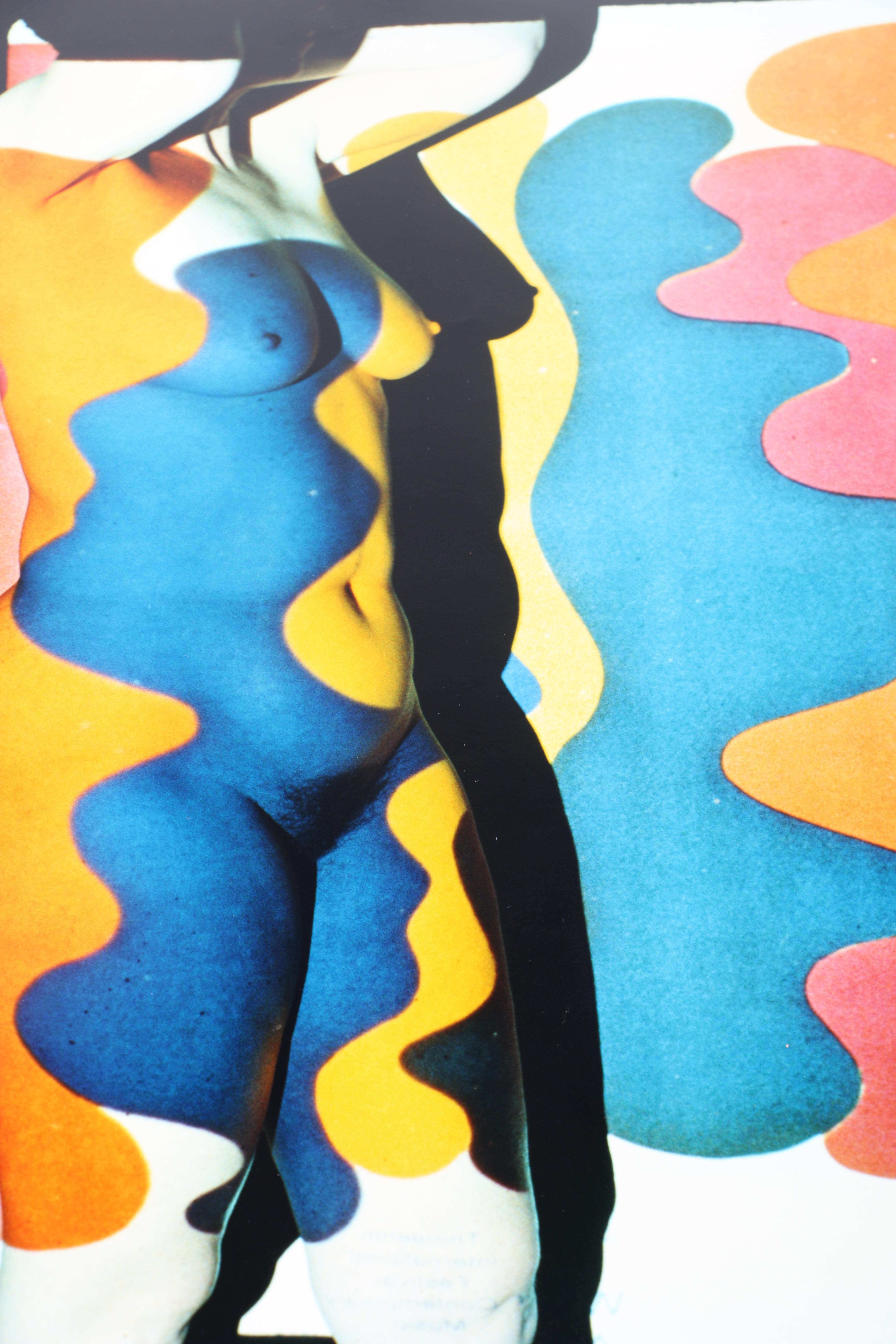 Pair of Digital Photographic Prints of Nude Women Against Projections