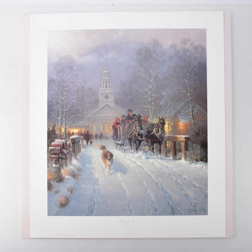 G. Harvey Limited Edition Offset Lithograph Print "Christmas in the Village"