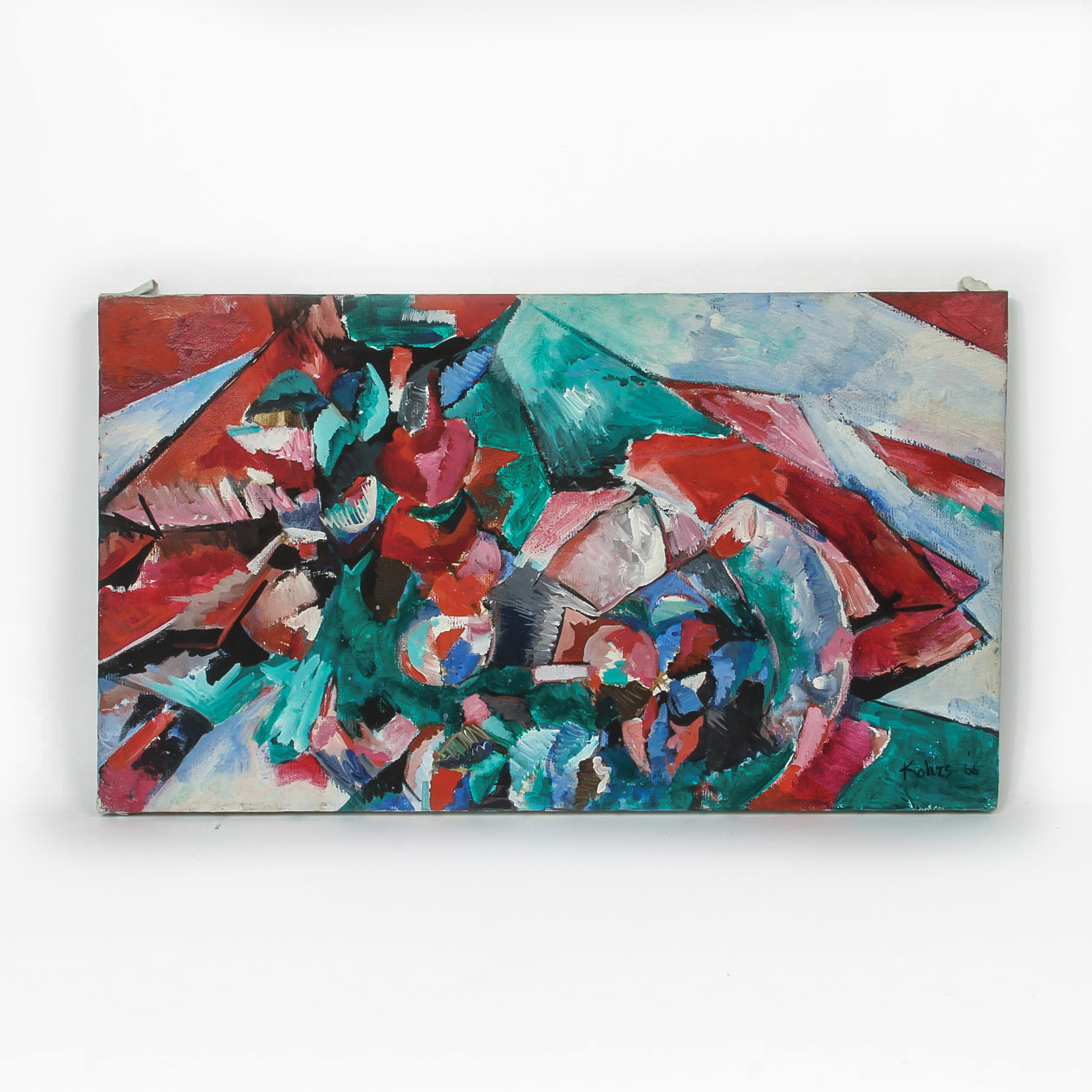 Kohrs Oil Painting on Canvas "Coral and Jade Abstract"