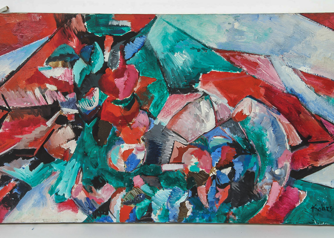 Kohrs Oil Painting on Canvas "Coral and Jade Abstract"